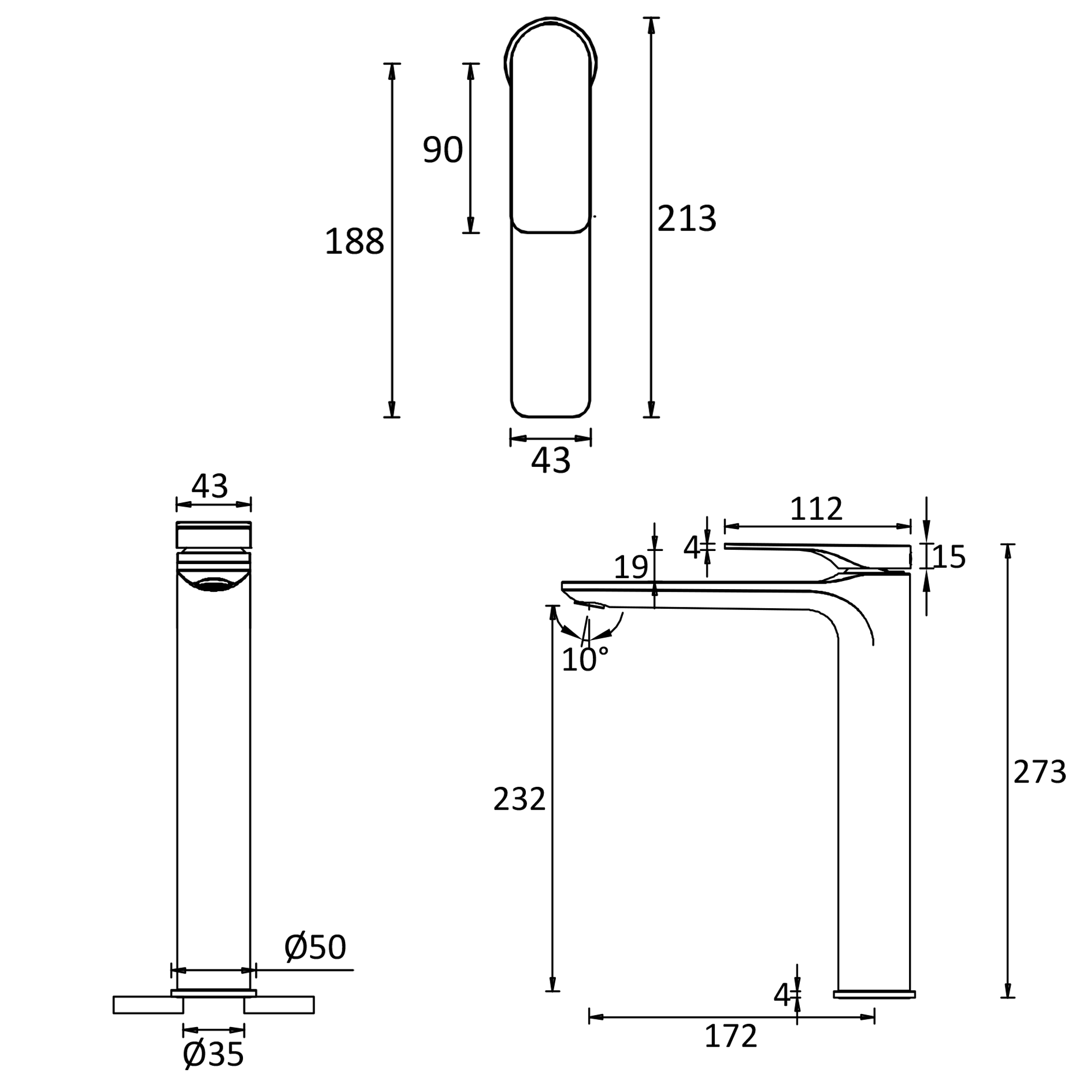 Crosswater Fuse Tall Mono Basin Mixer Tap with Click Clack Waste