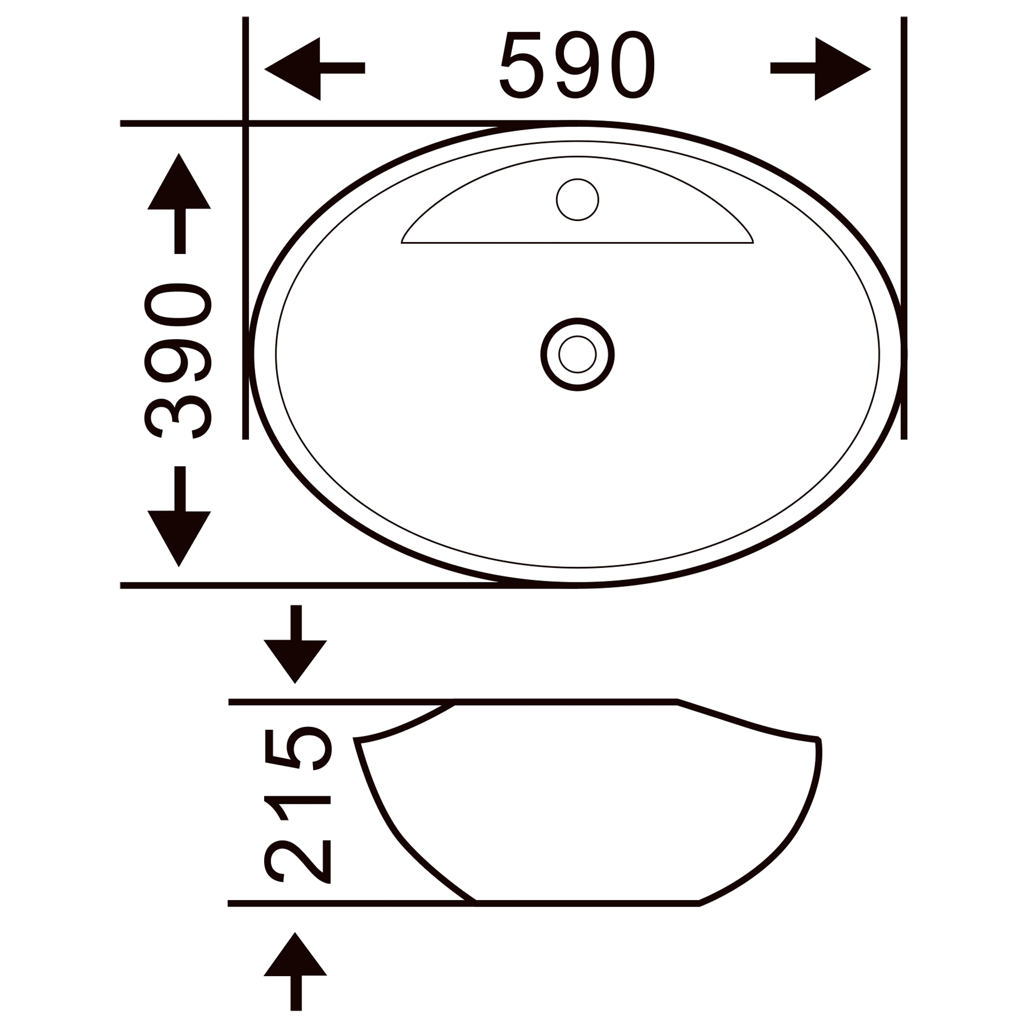 Butler & Rose 1 Tap Hole Ceramic Oval Countertop Basin - 590mm