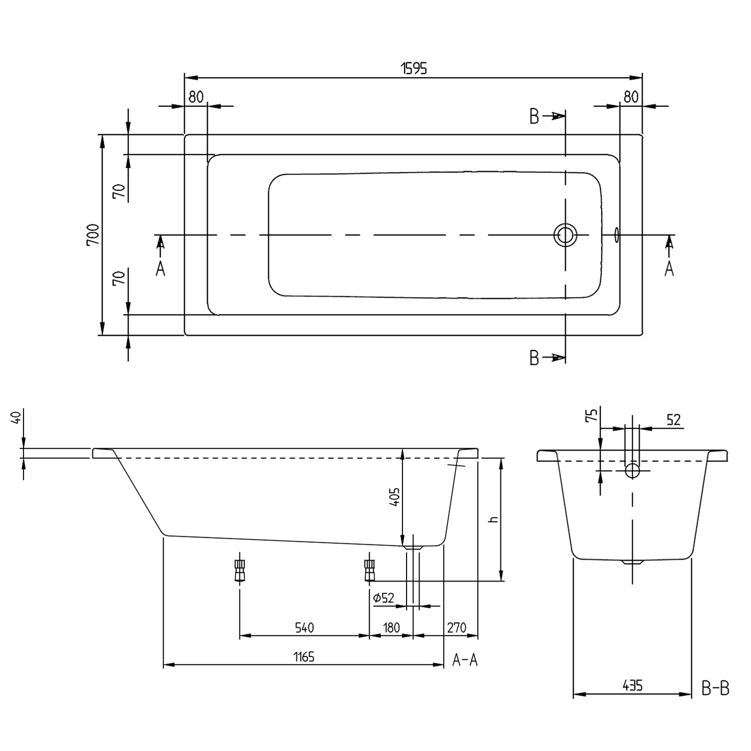 Villeroy & Boch Targa Plus Straight Single Ended Bath - 1500, 1600 & 1700mm