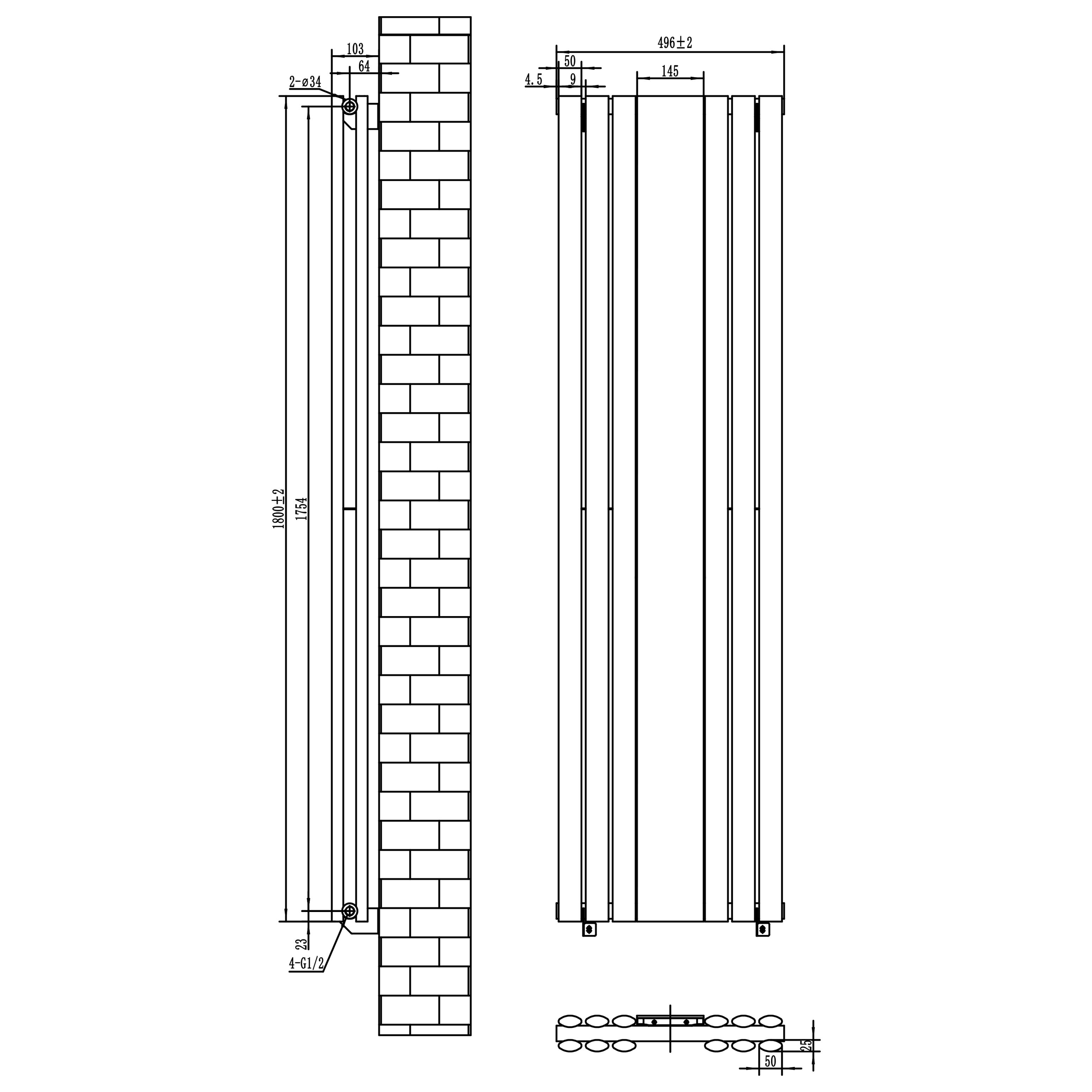 Toasty Echo Anthracite Grey Oval Double Panel Vertical Mirror Radiator - 1800 x 500mm