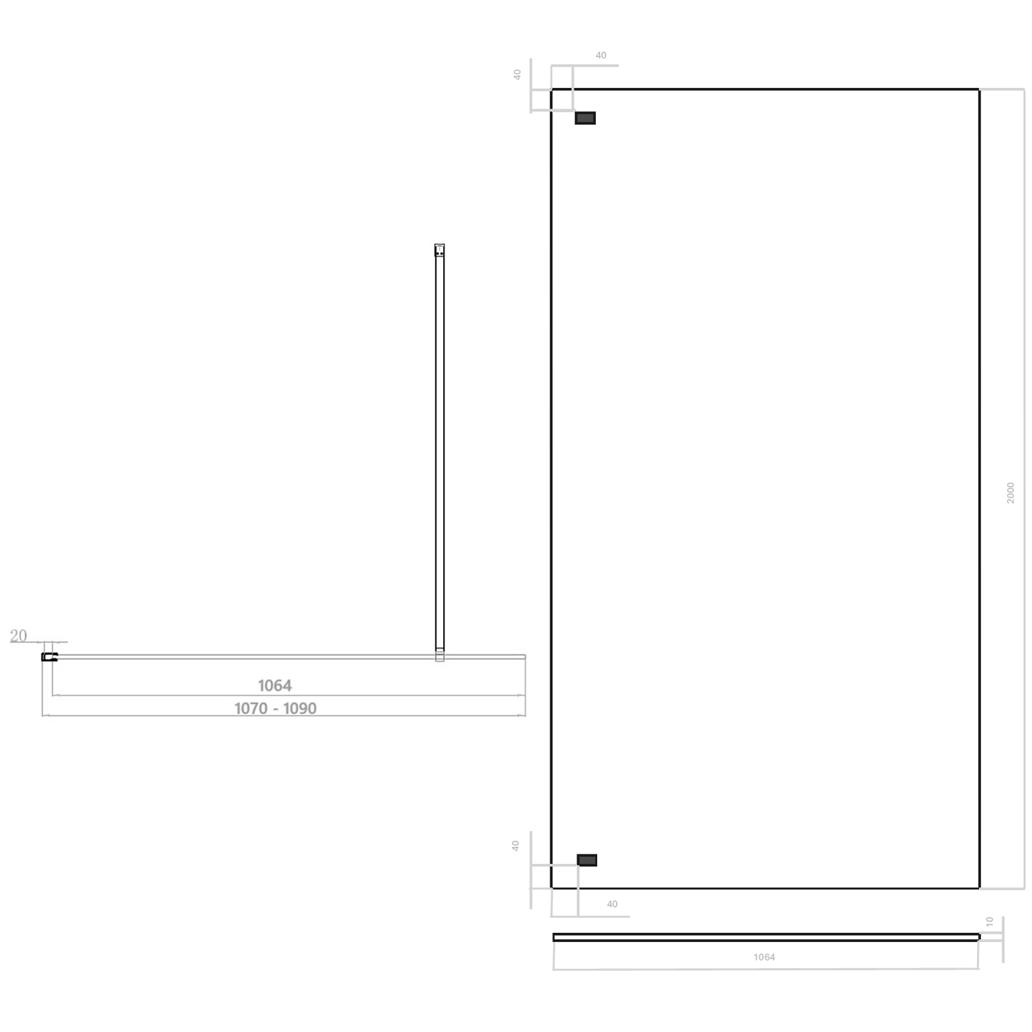 Harbour i10 10mm Easy Clean 2m Tall Wetroom Panel & Hinged Return Panel - Brushed Bronze