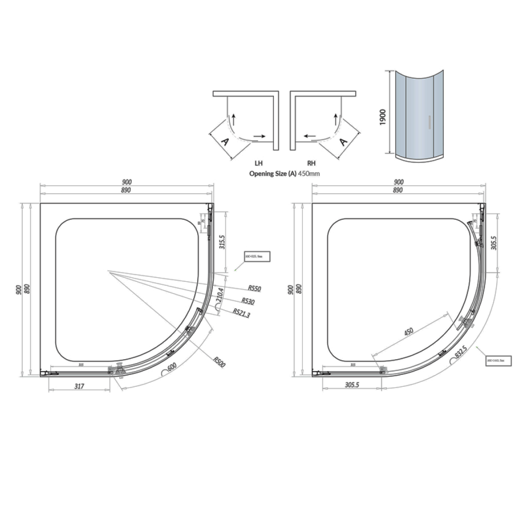 Harbour i8 Easy Clean 8mm 1-Door Quadrant Shower Enclosure