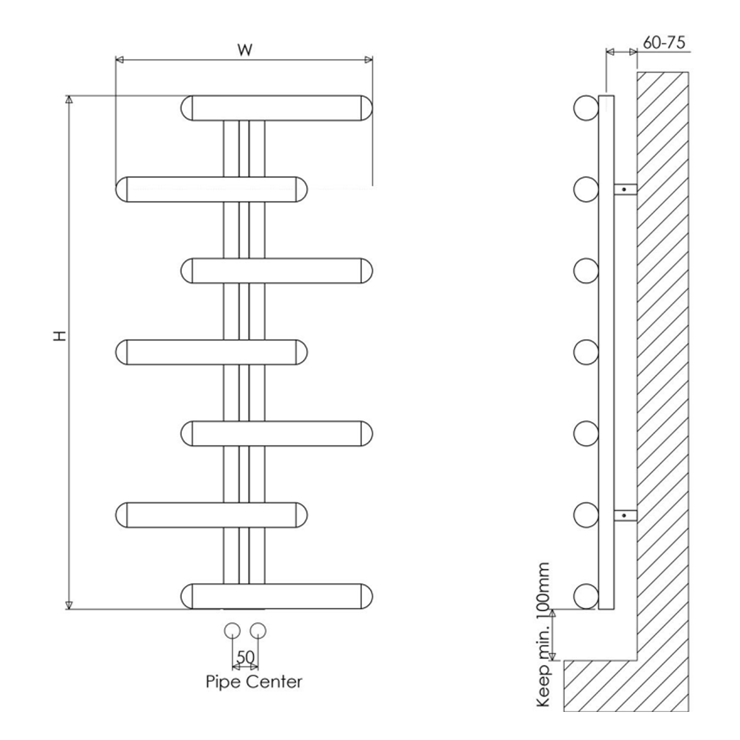 Carisa Vivi Offset Stainless Steel Designer Heated Towel Rail