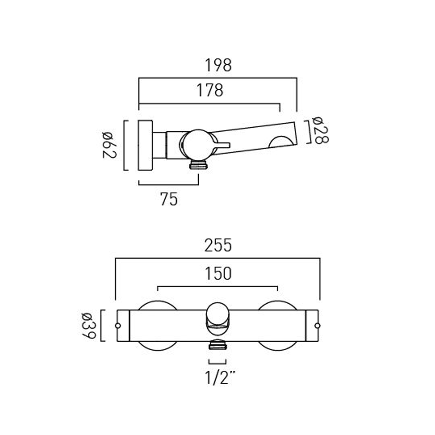 Vado Safari Exposed Thermostatic Wall Mounted Bath Shower Mixer Tap