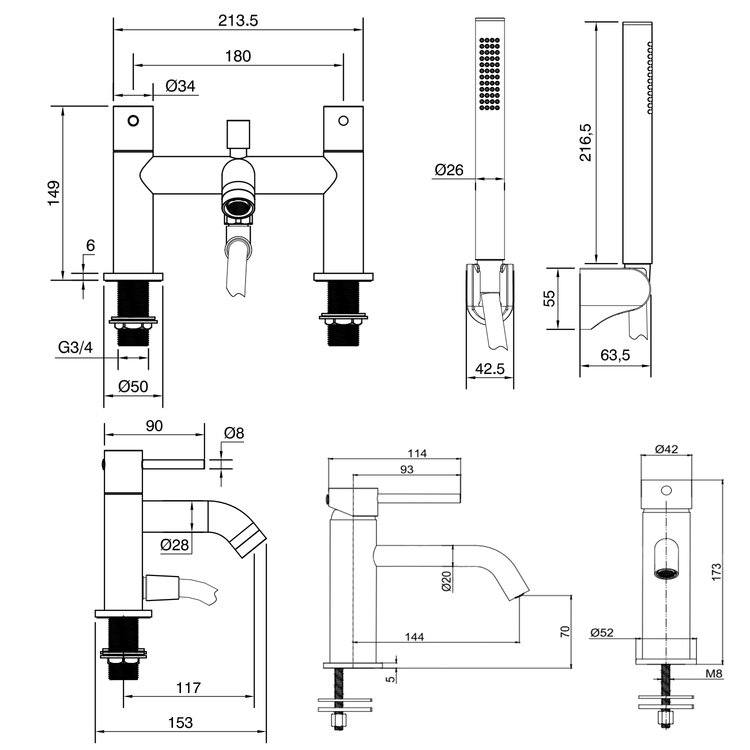 Harbour Clarity Chrome Basin Mixer Tap and Bath Shower Mixer Tap with Shower Kit