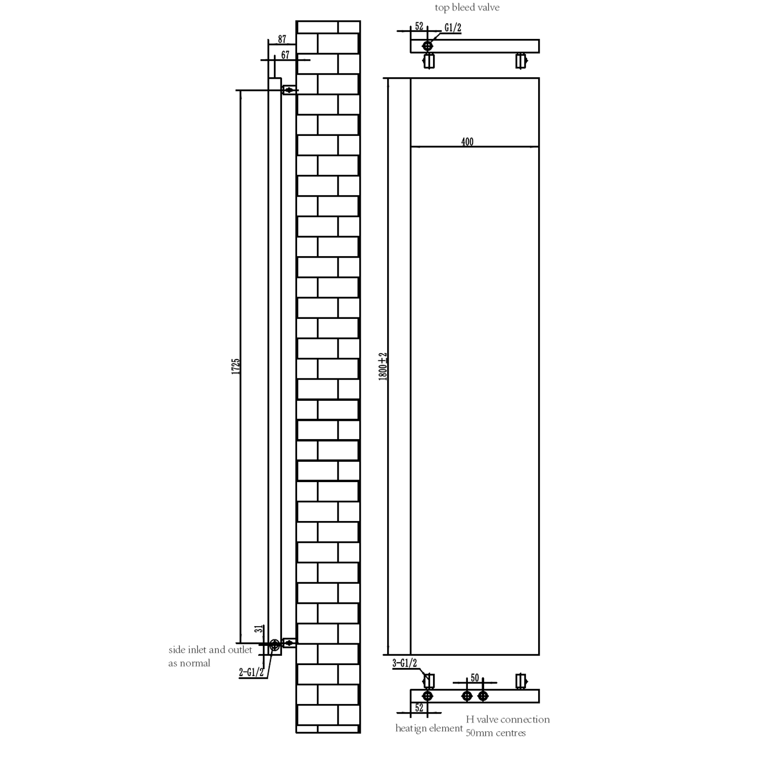 Toasty Surface Anthracite Grey Flat Single Panel Vertical Radiator - 1800 x 400mm