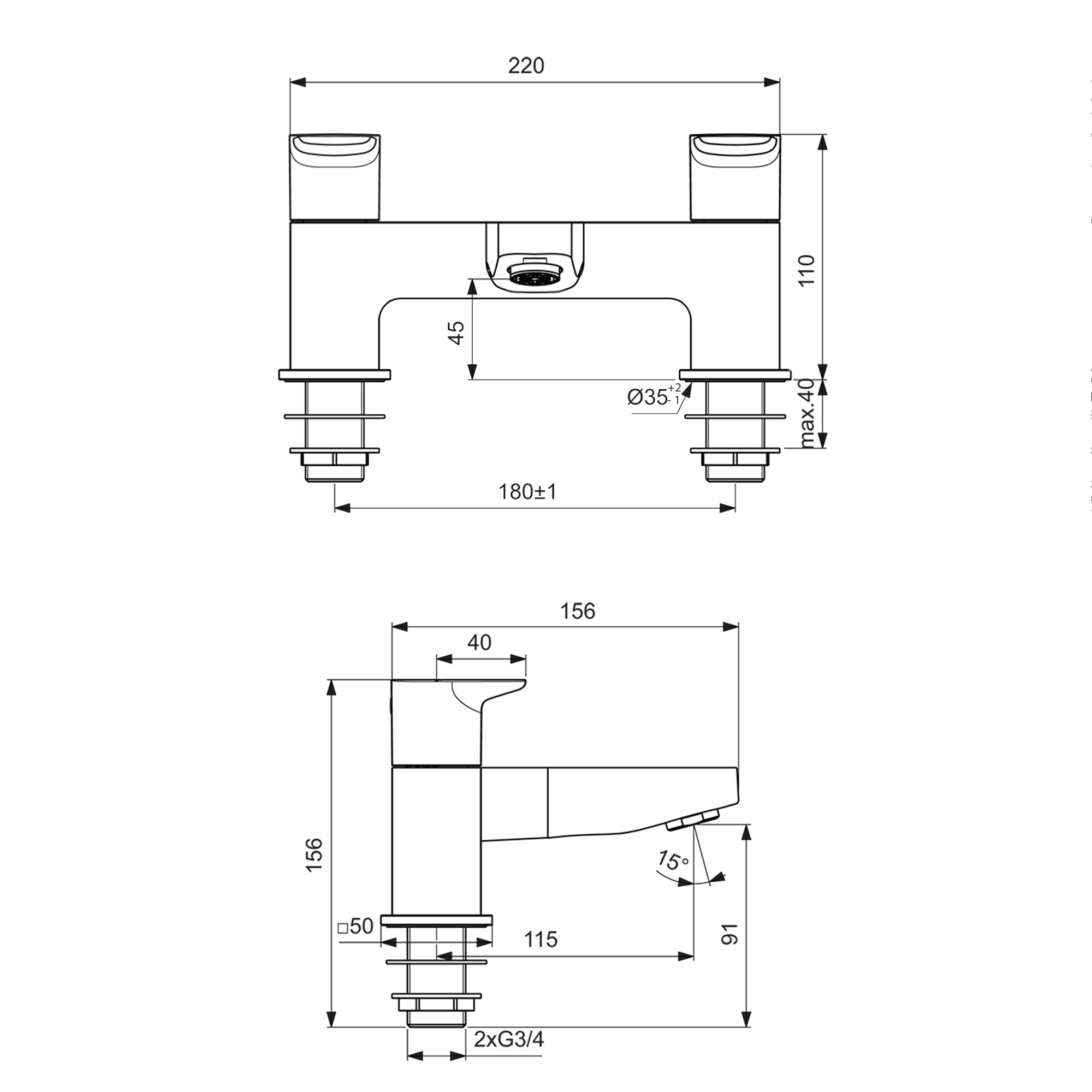Ideal Standard Ceraplan Deck Mounted Bath Filler Tap