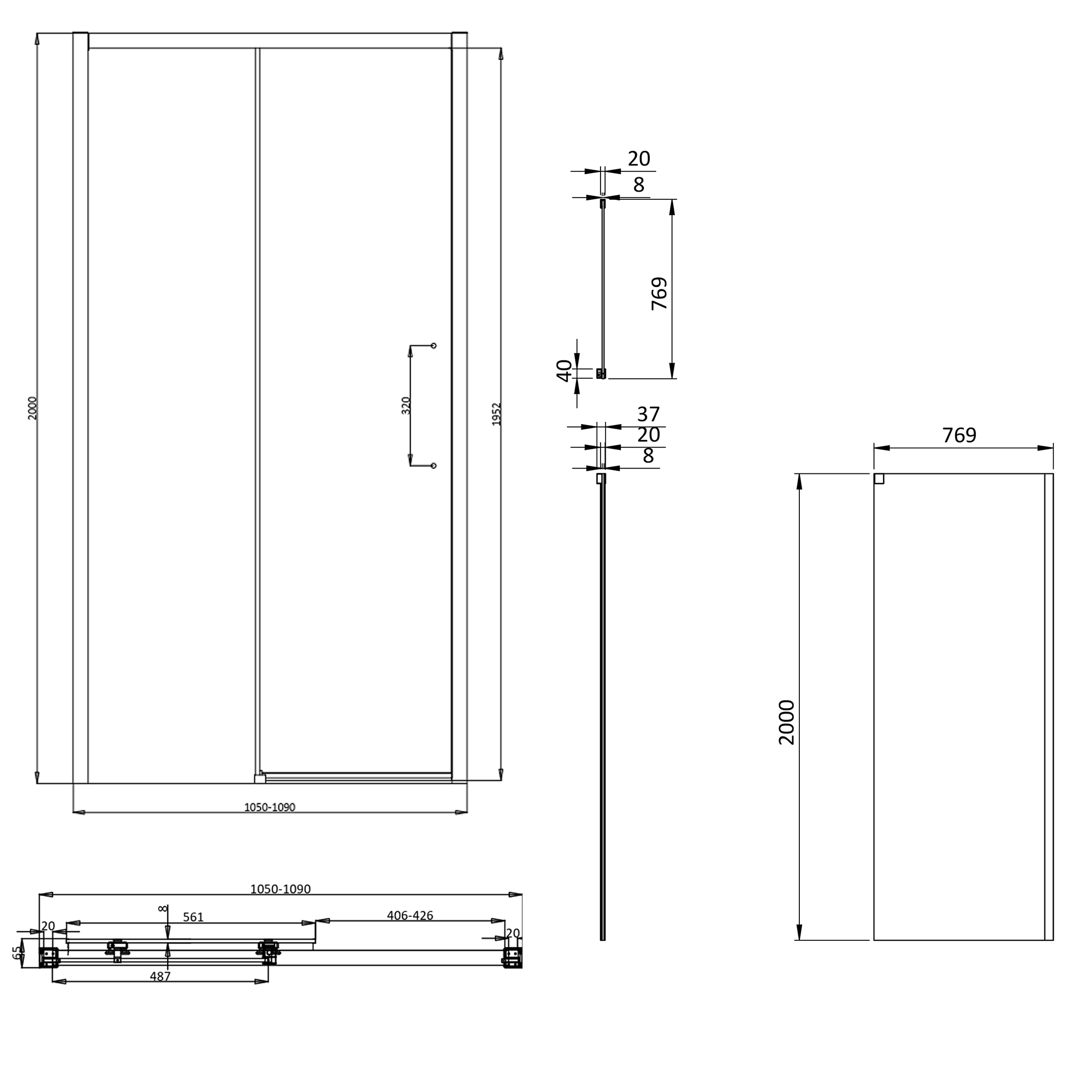Crosswater Asura 8mm Brushed Brass Sliding Shower Door & Optional Side Panel