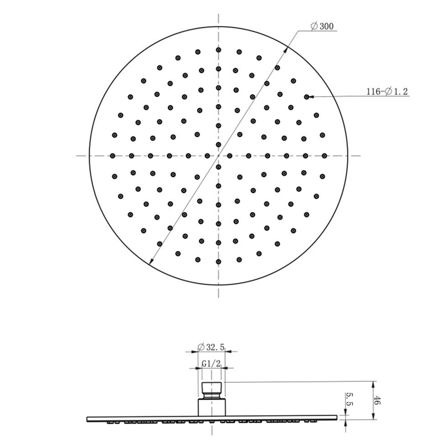 Inox Slim Round Overhead Brushed Stainless Steel Fixed Shower Head