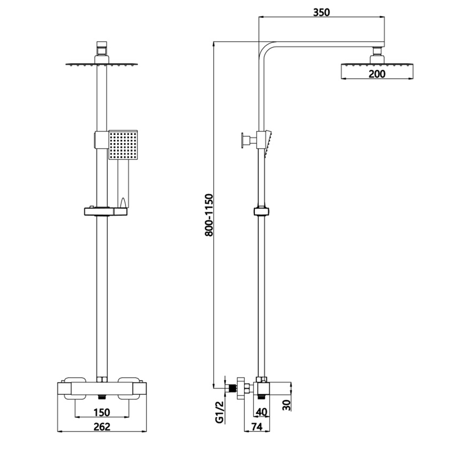 Drench Exposed Square Rigid Riser Thermostatic Shower Kit