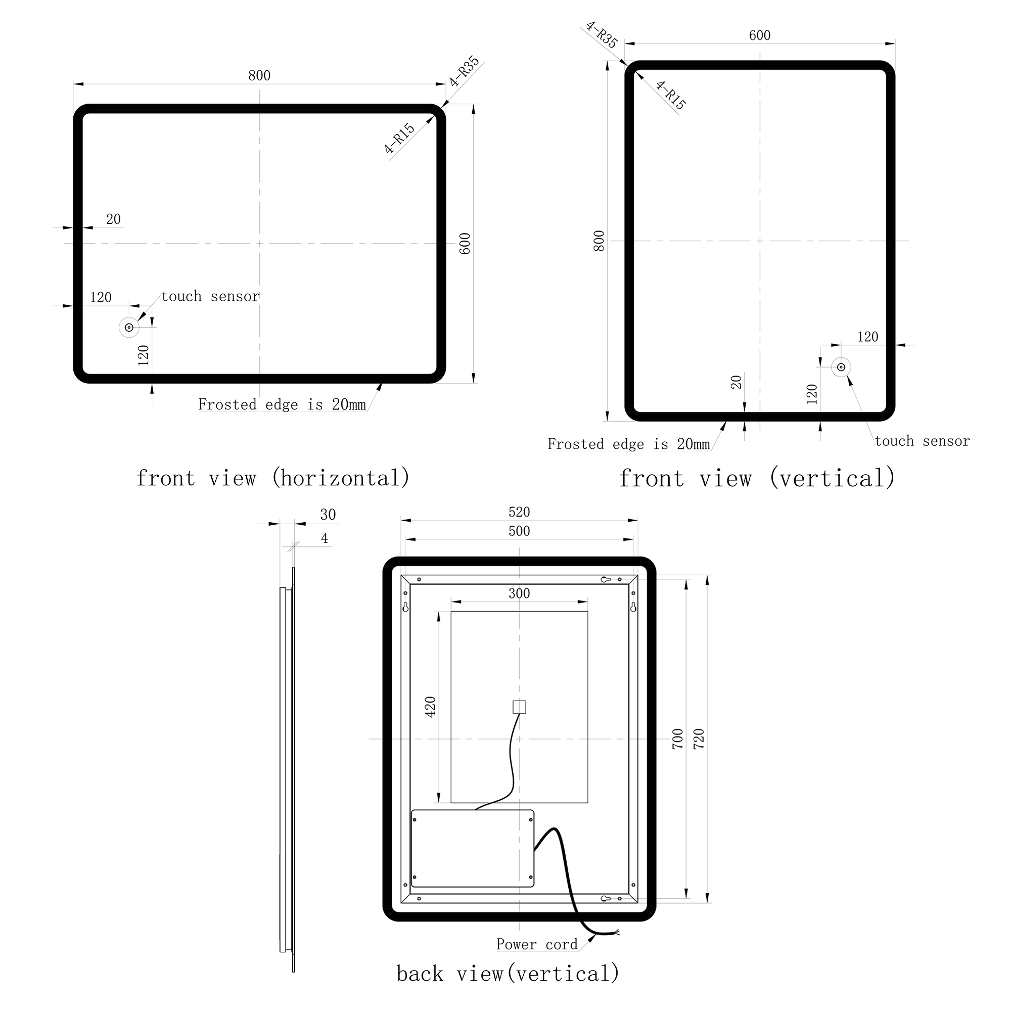 Vellamo LED Illuminated Universal Bathroom Mirror with Demister Pad - 600mm x 800mm