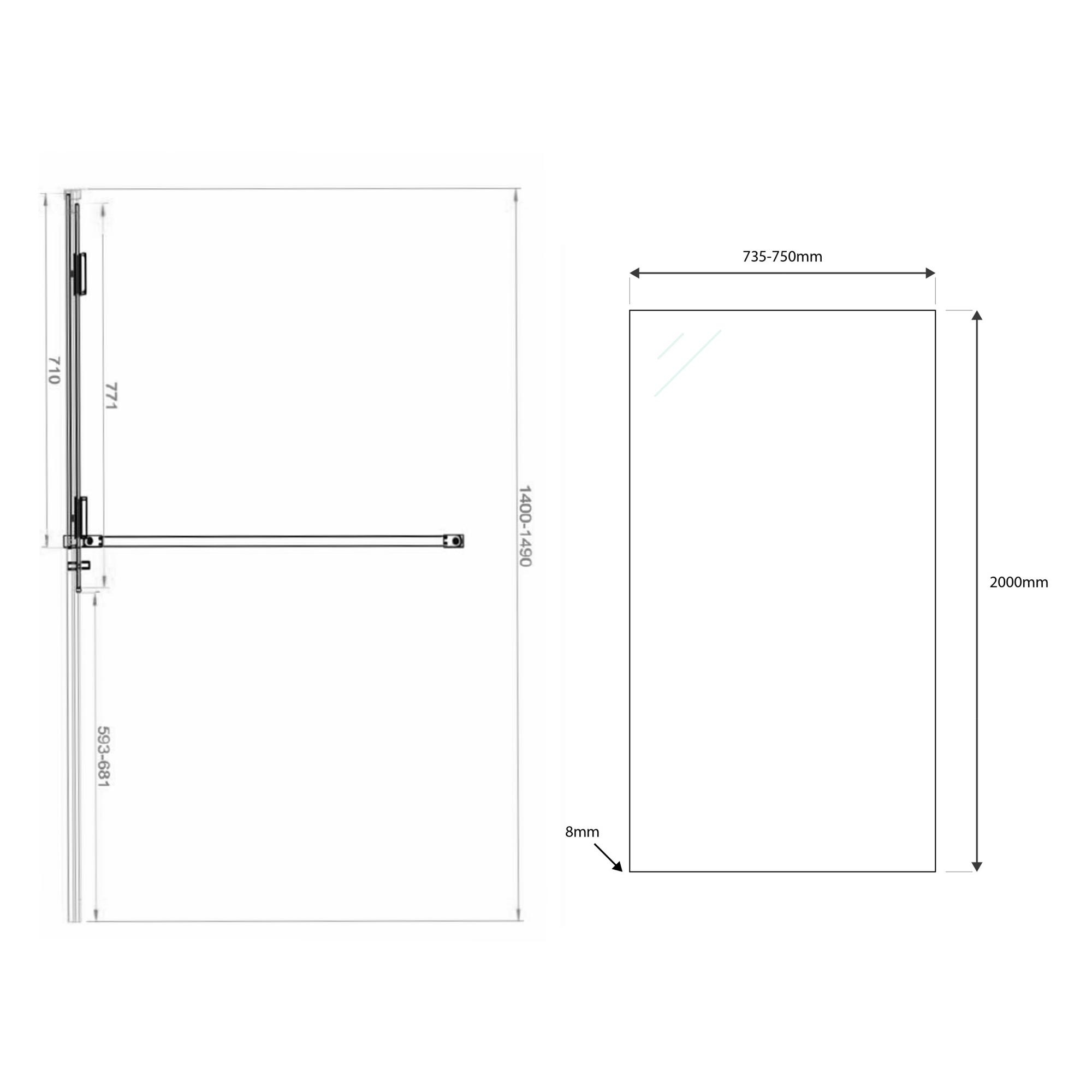 Harbour Momentum 8mm Easy Clean 2m Tall Sliding or Wetroom Shower Door & Optional Side Panel - Brushed Brass