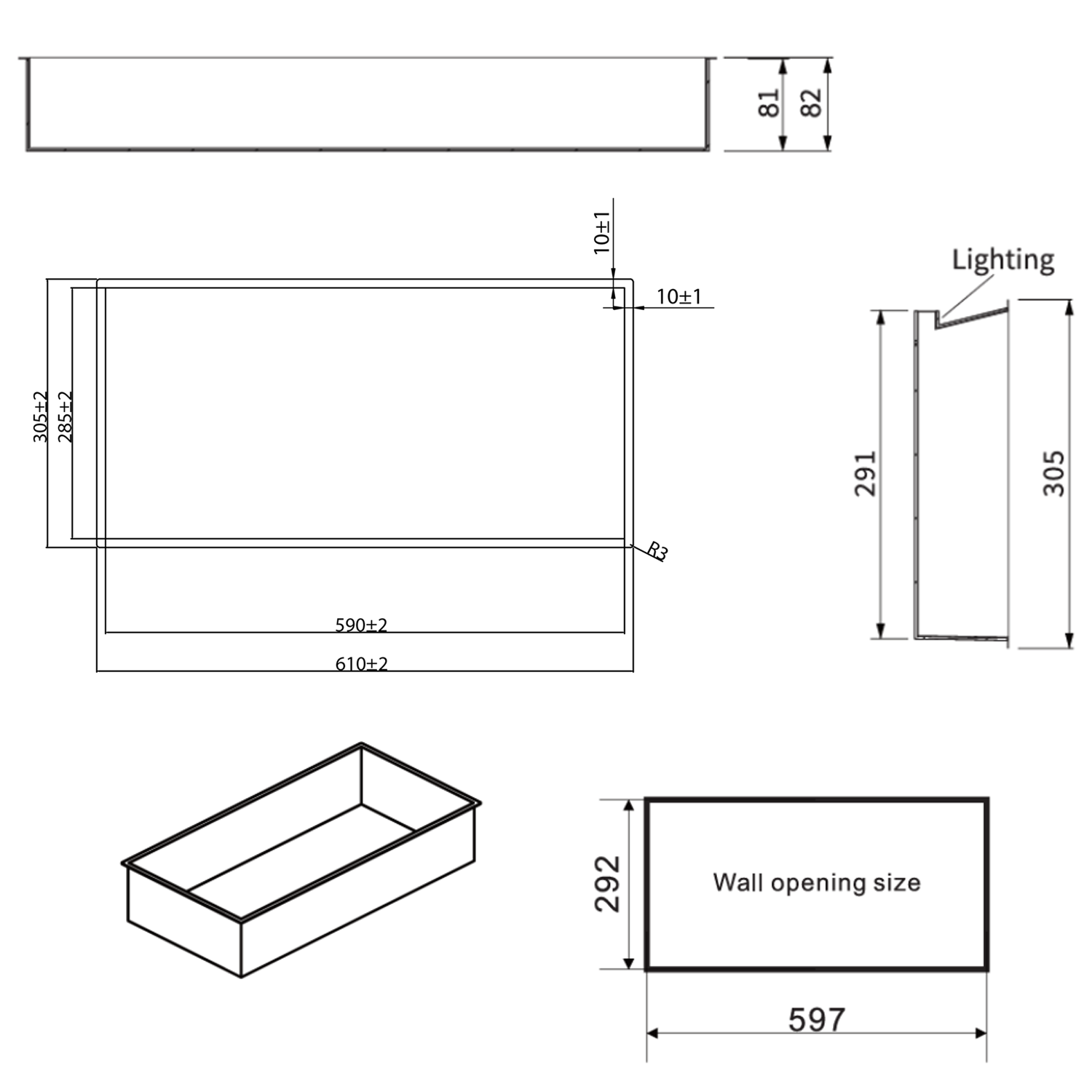 Crosswater Inset LED Illuminated Shower Niche - 610 x 305mm