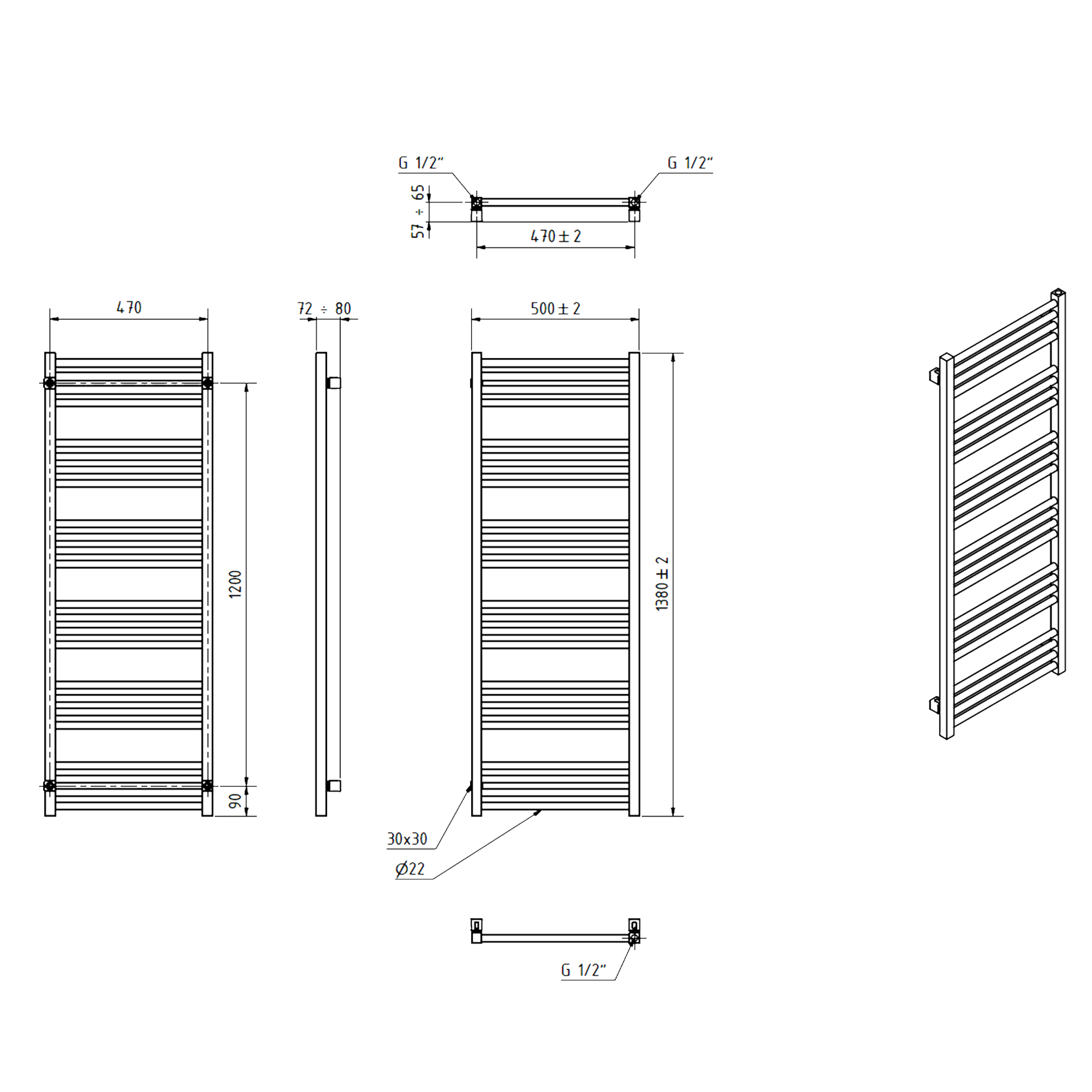 Terma Fiona Heated Towel Rail - 5 Sizes