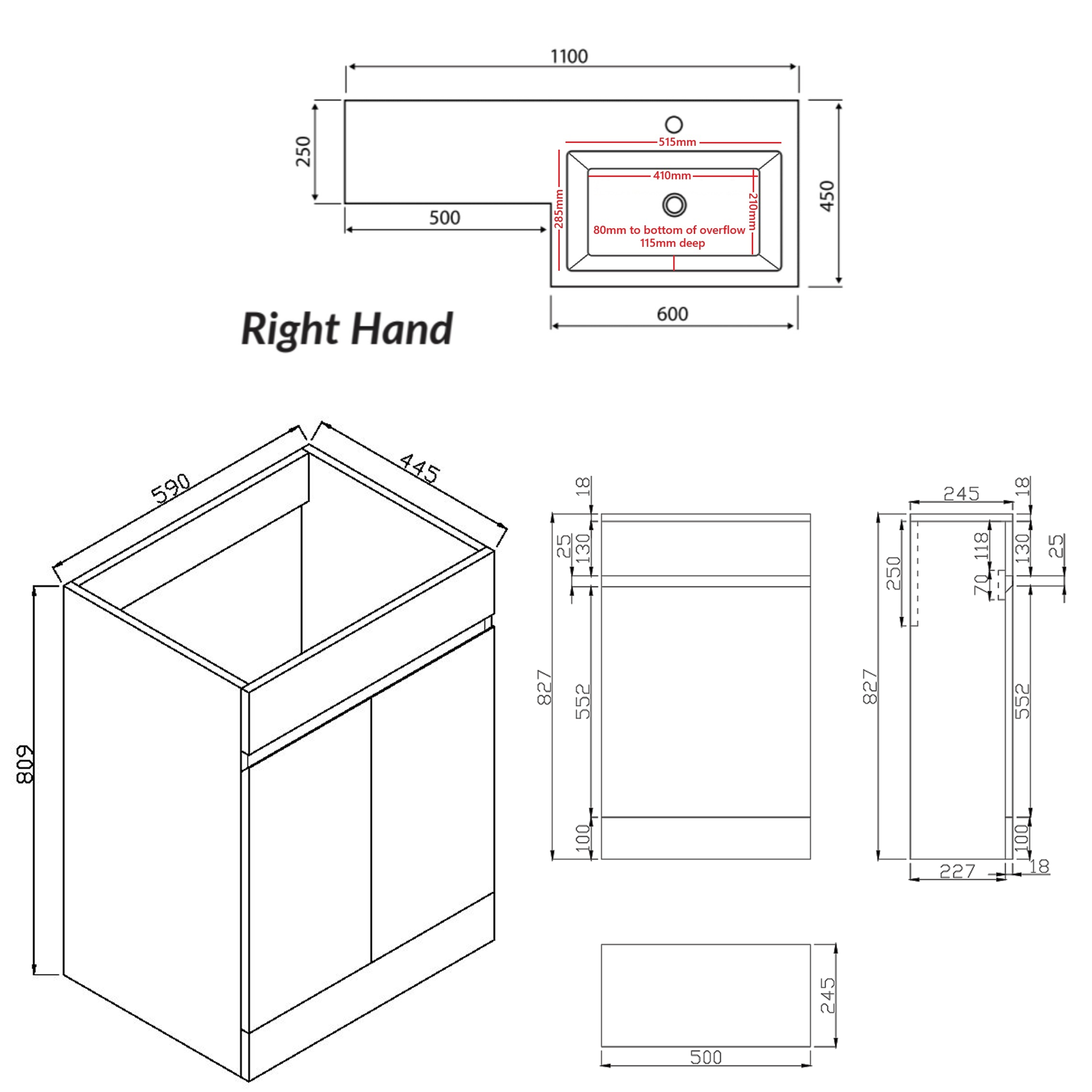 Dylan Waterproof 1100mm Combination Basin & Toilet Unit - Gloss White