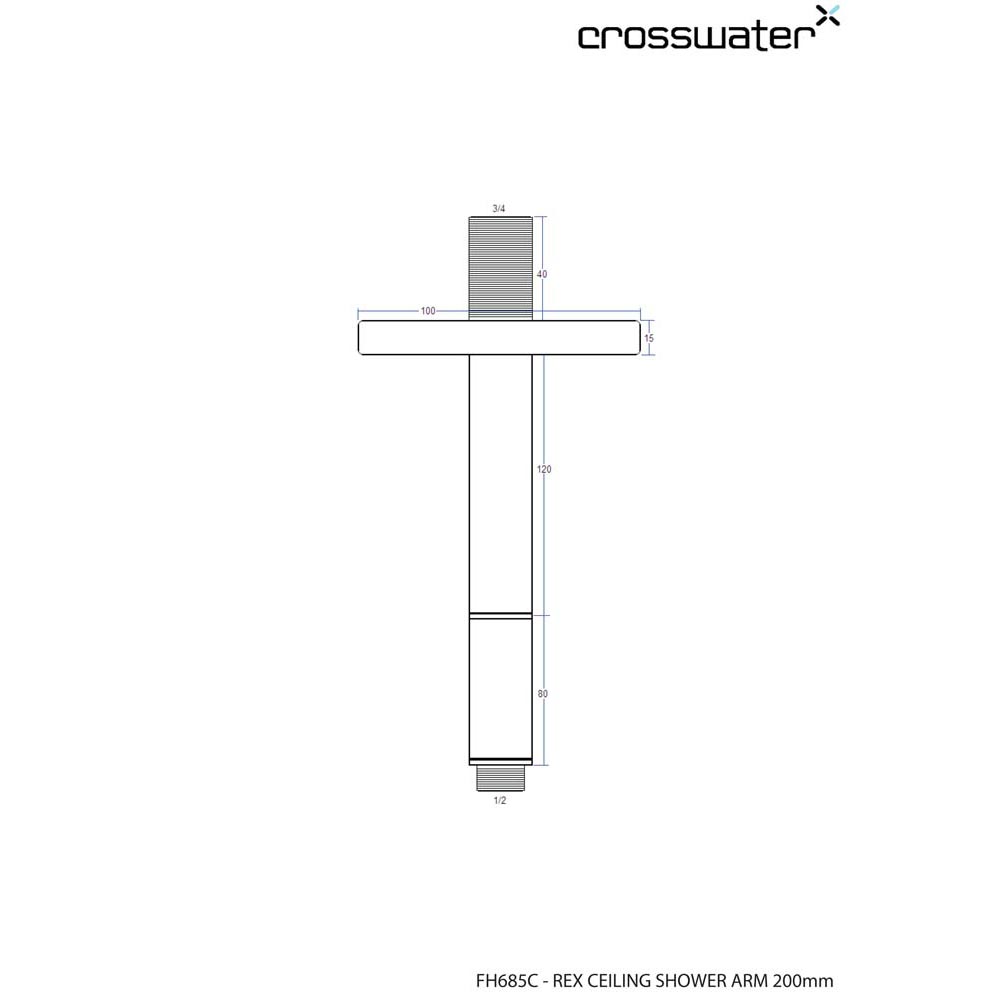 Crosswater Rex Extendable Ceiling Shower Arm - Chrome