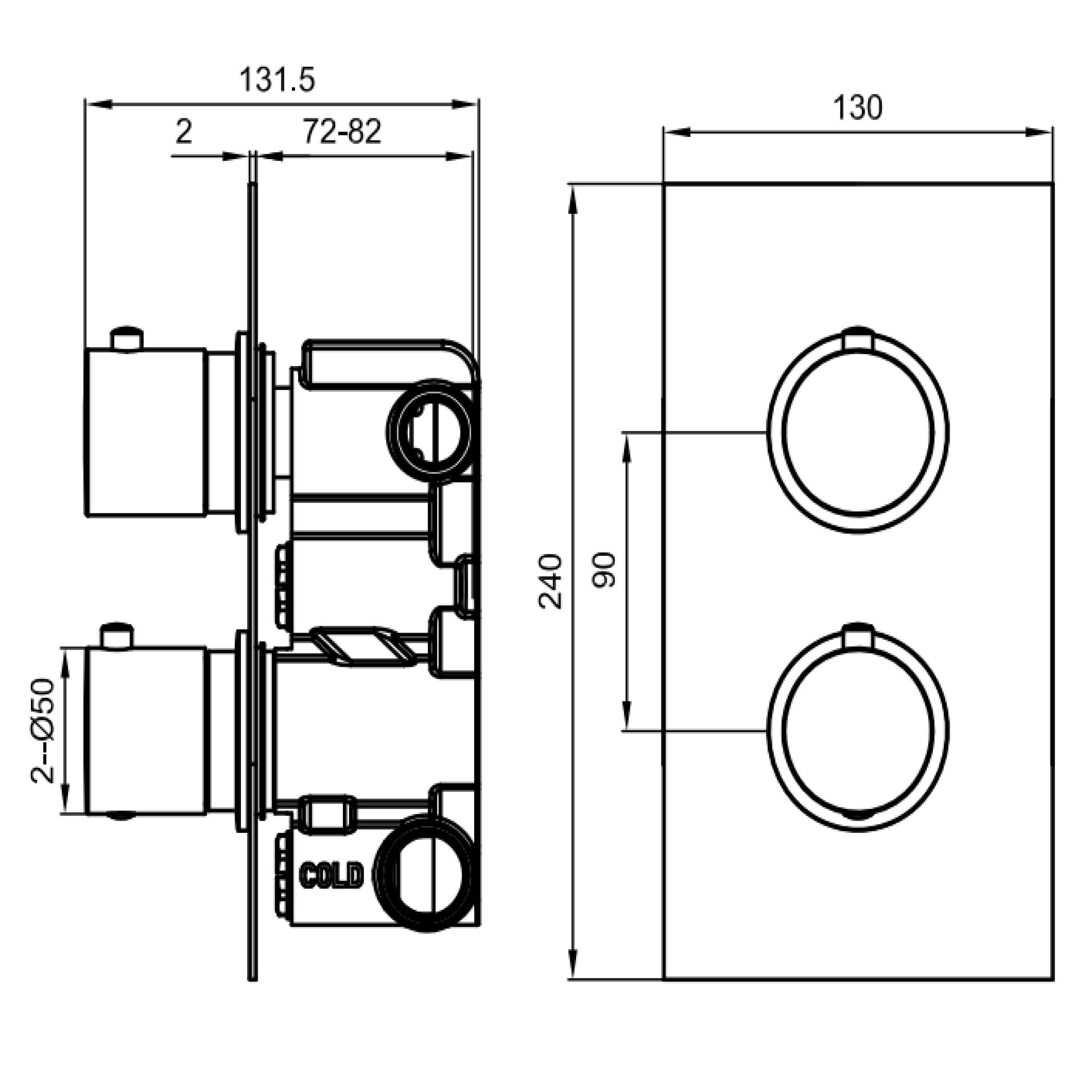 Harbour Status Brushed Brass 2 Outlet Thermostatic Concealed Shower Valve