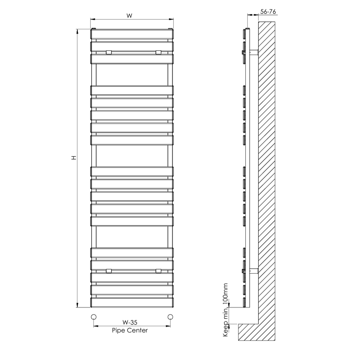 Carisa Plata Bath Flat Panel Aluminium Heated Towel Rail