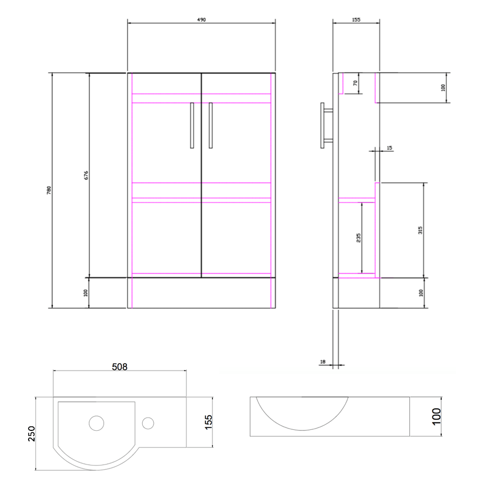 Maisie 500mm Cloakroom 2 Door Vanity Unit with Oversized Basin - Oak