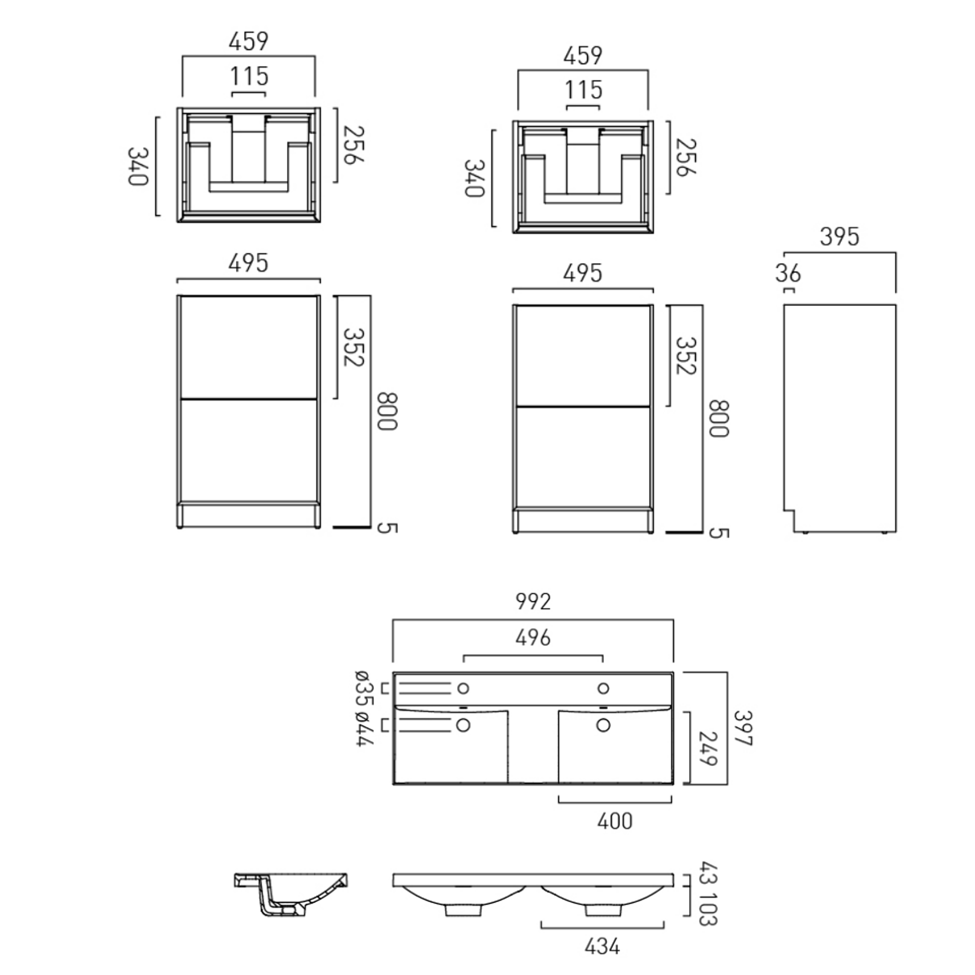 Vado Safari 1000mm Floorstanding Vanity Unit & Double Basin
