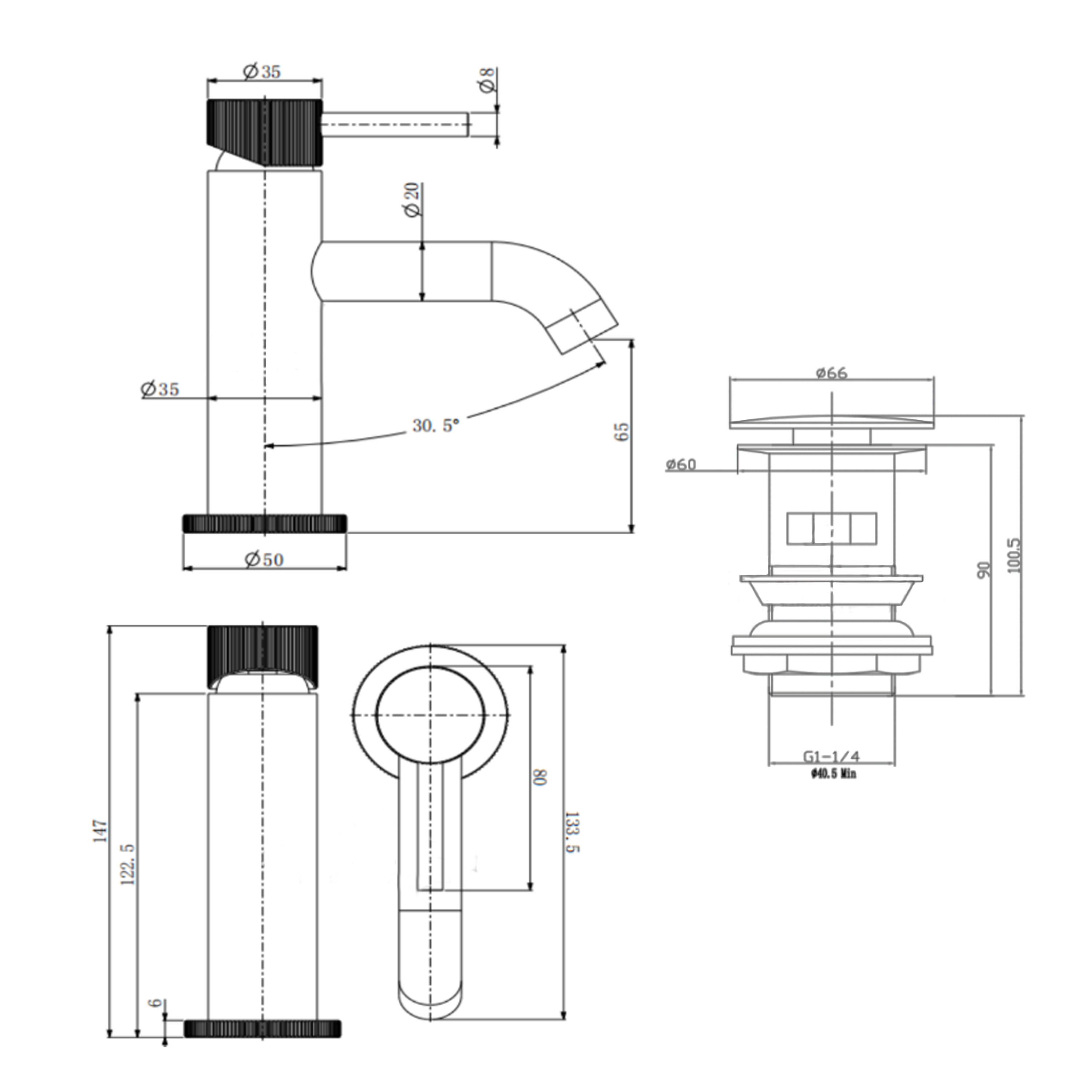 Harbour Fluted Mini Mono Basin Mixer Tap & Waste