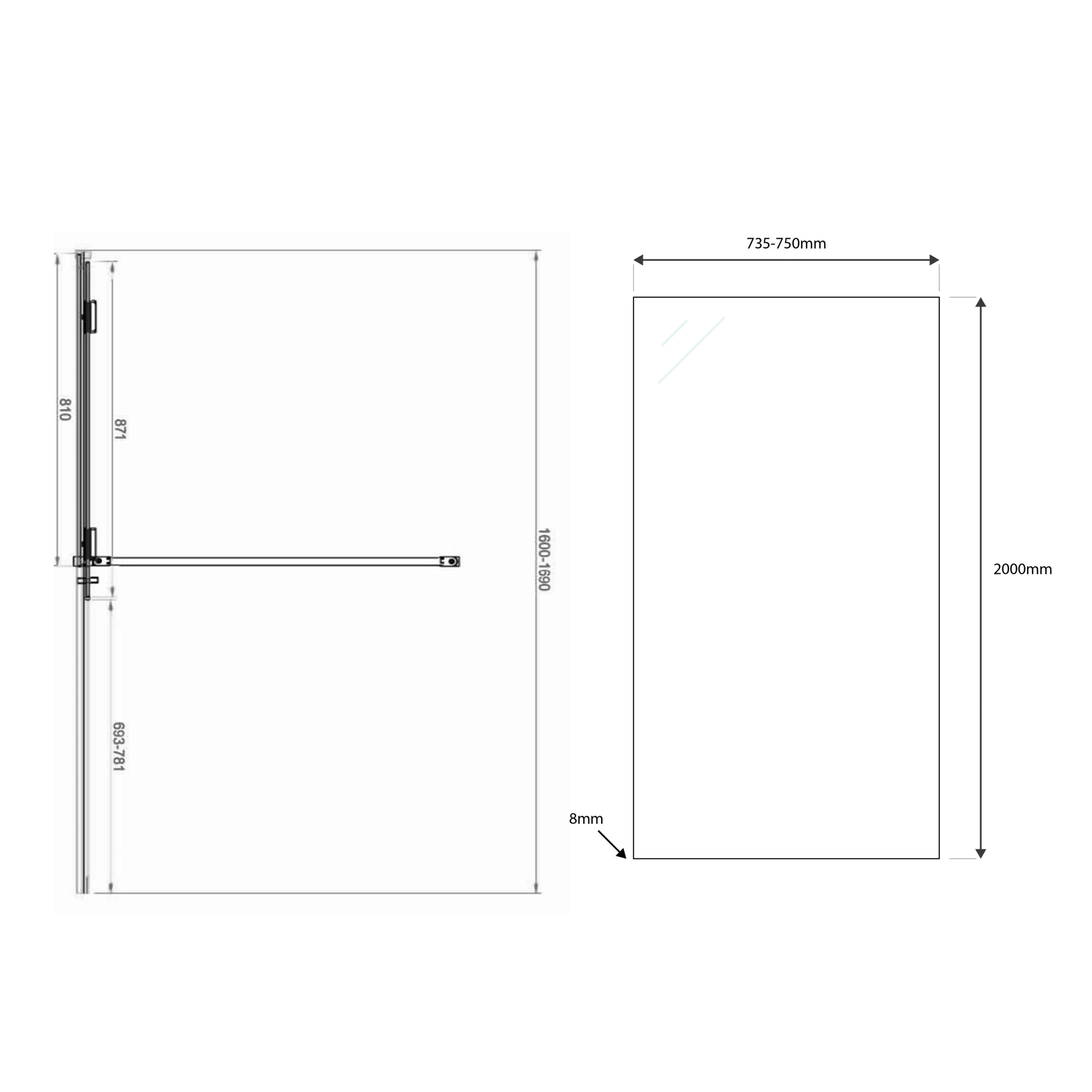 Harbour Momentum 8mm Easy Clean 2m Tall Sliding or Wetroom Shower Door & Optional Side Panel - Brushed Brass