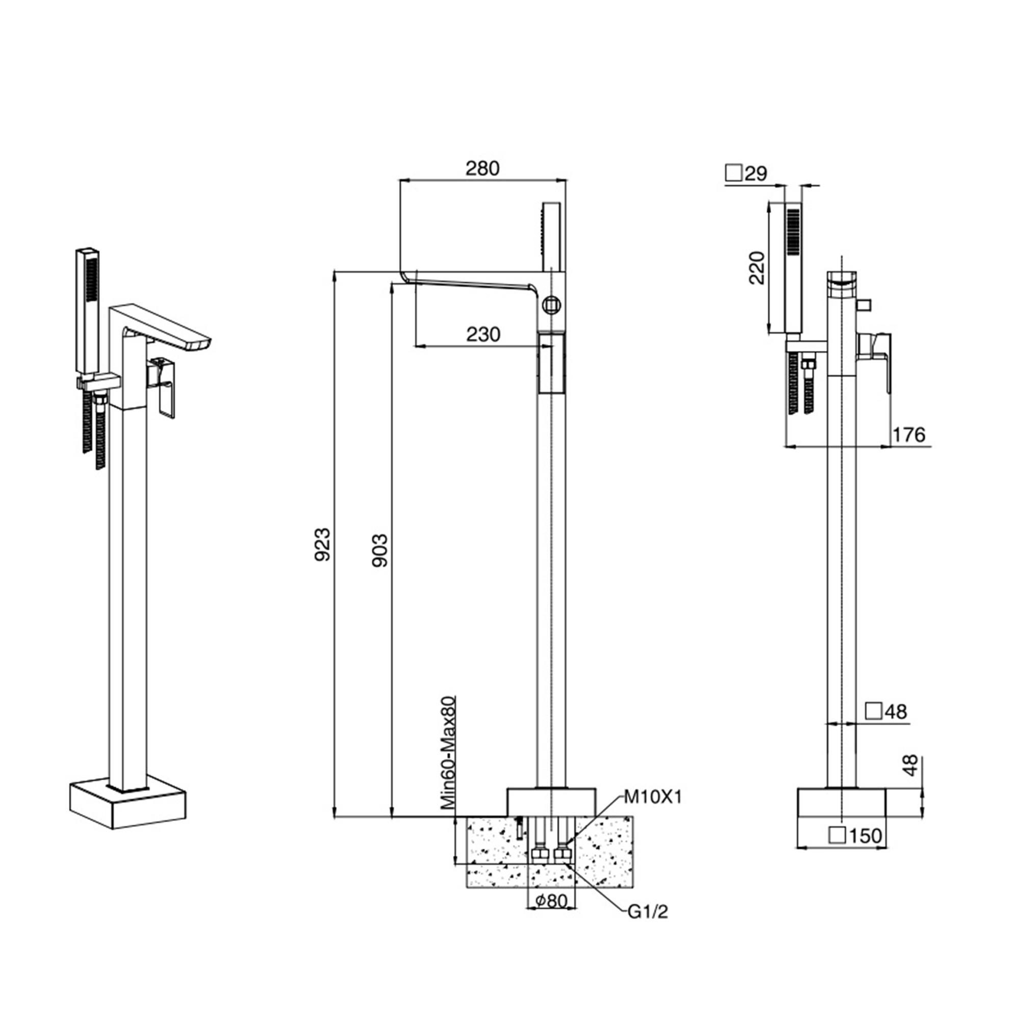 Harbour Status Freestanding Bath Shower Mixer Tap