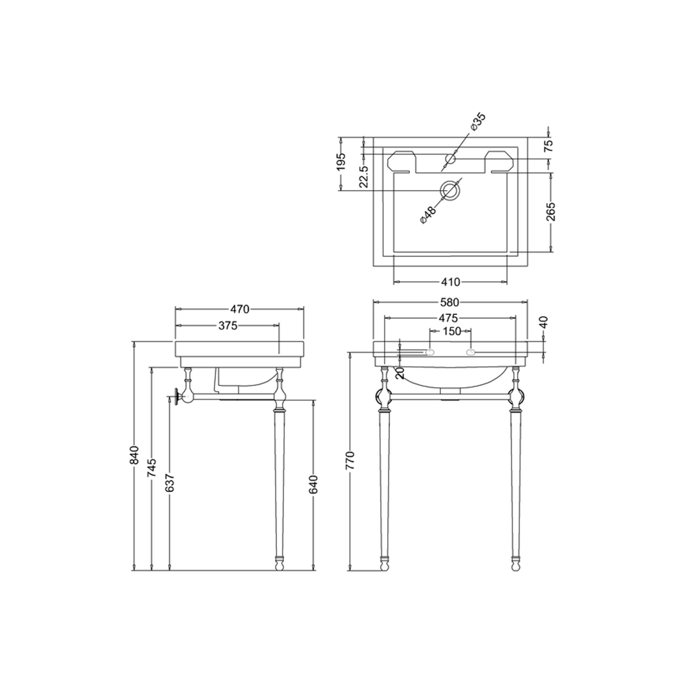 Burlington Contemporary 58cm Basin & Chrome Basin Stand