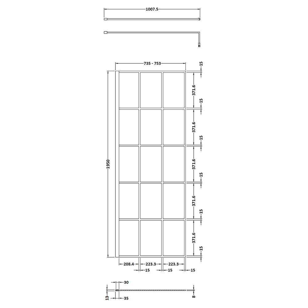 Vellamo City 8mm Framed Matt Black Easy Clean Walk In Panel & Optional Return Screen