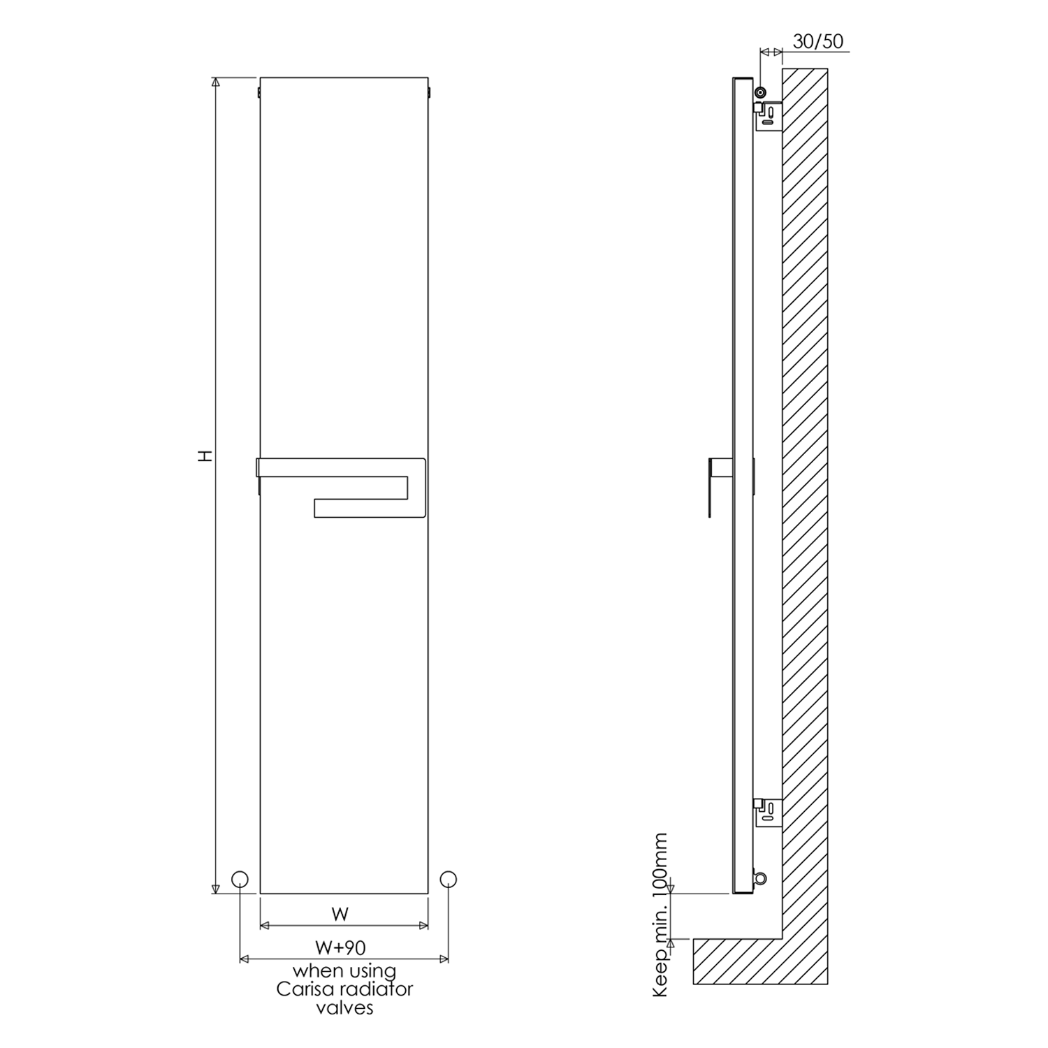 Carisa Elvino Mirrored Aluminium Radiator with Integrated Towel Rail - 1800 x 370mm