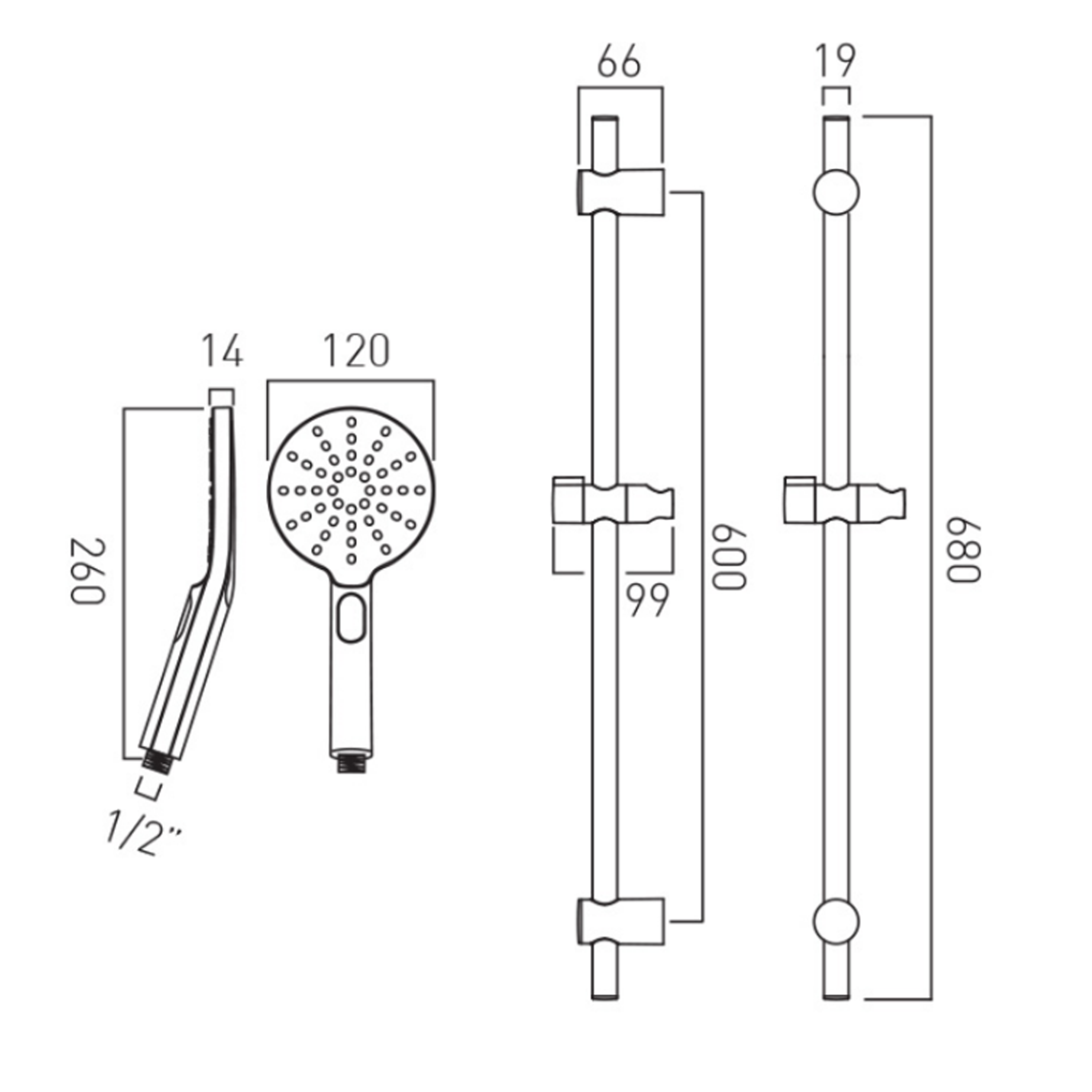 Vado Nebula 3 Function Slide Rail Shower Kit - Chrome