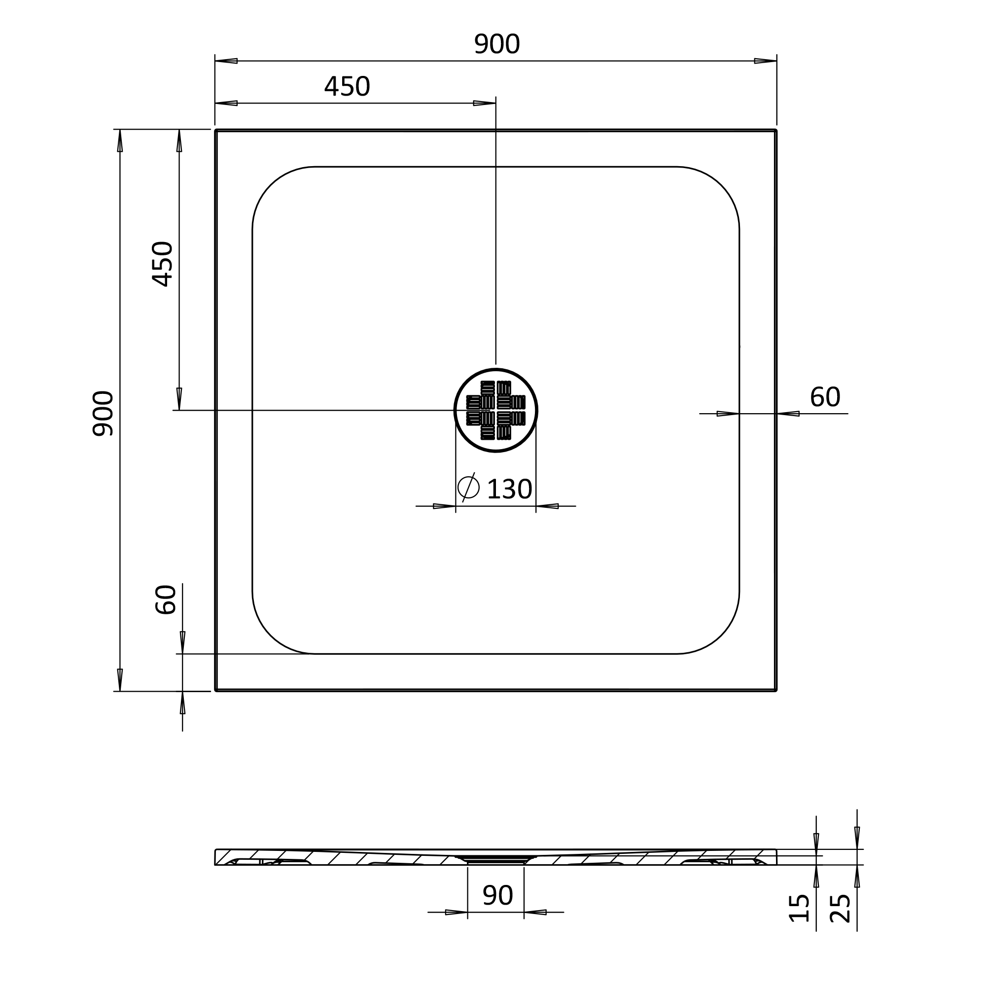 Crosswater Creo 25mm Dolomite Stone Resin Square Shower Tray with Central Waste Position