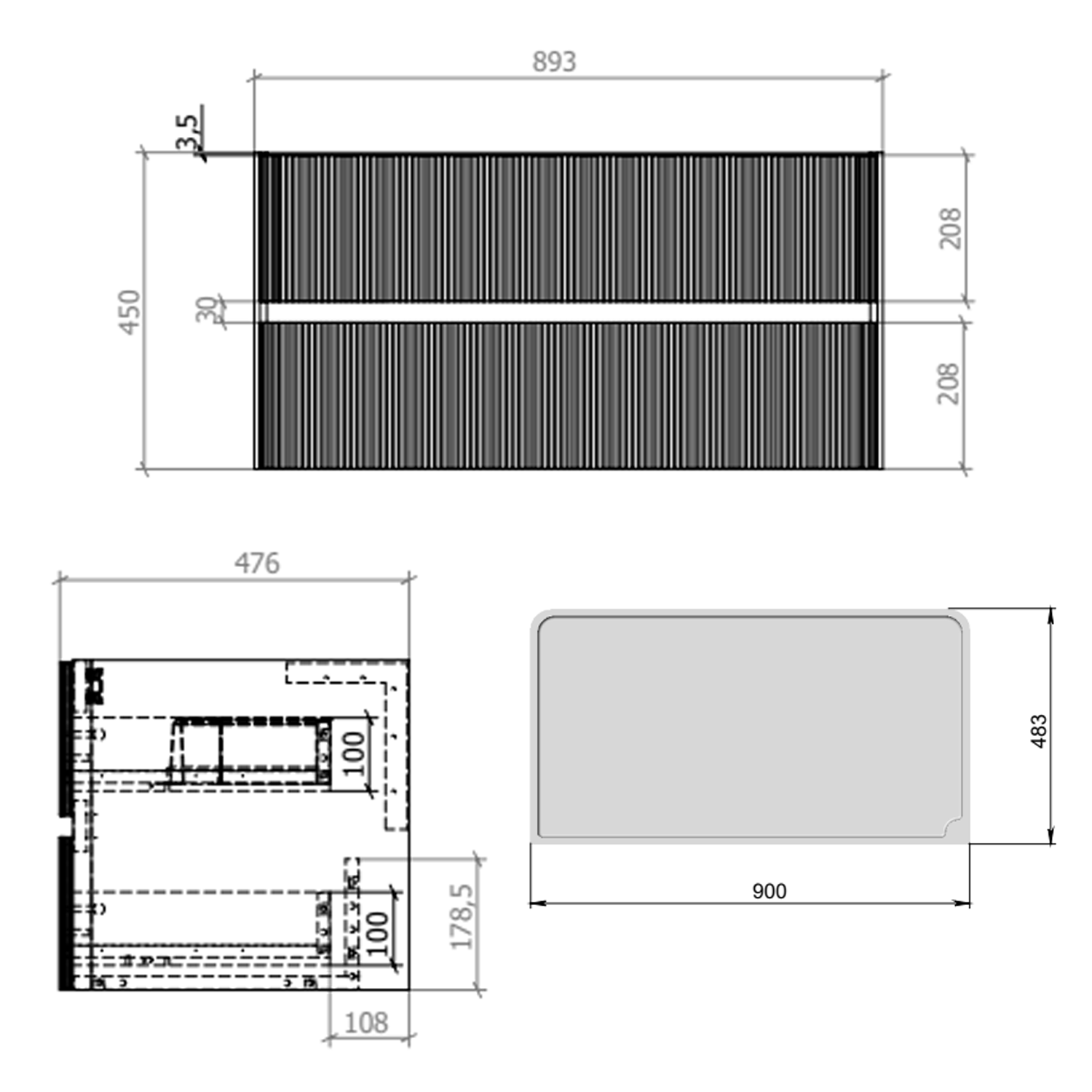 Drench Origin 900mm Fluted Wall Mounted Vanity Unit & Countertop