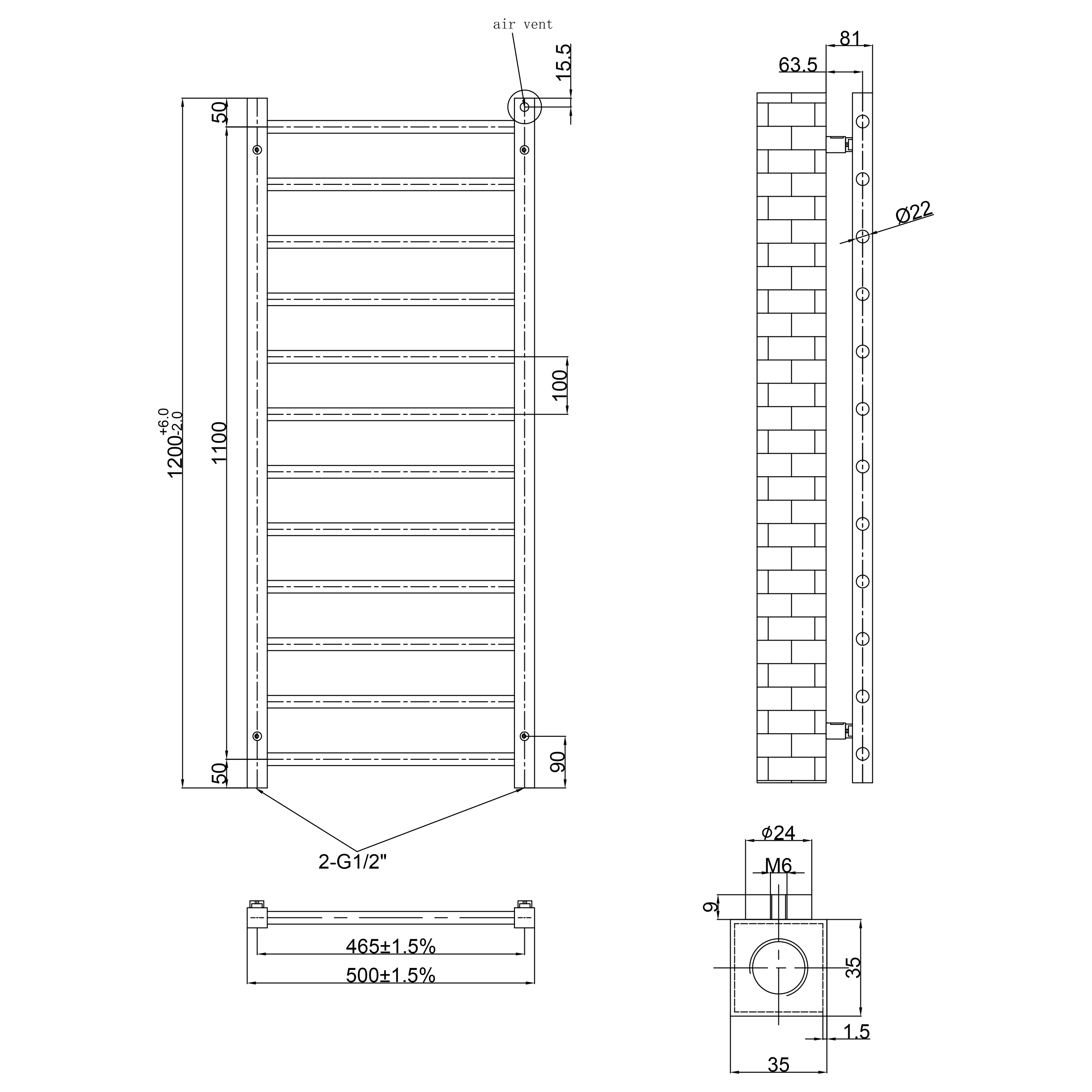 Toasty Rise Brushed Brass Heated Towel Rail