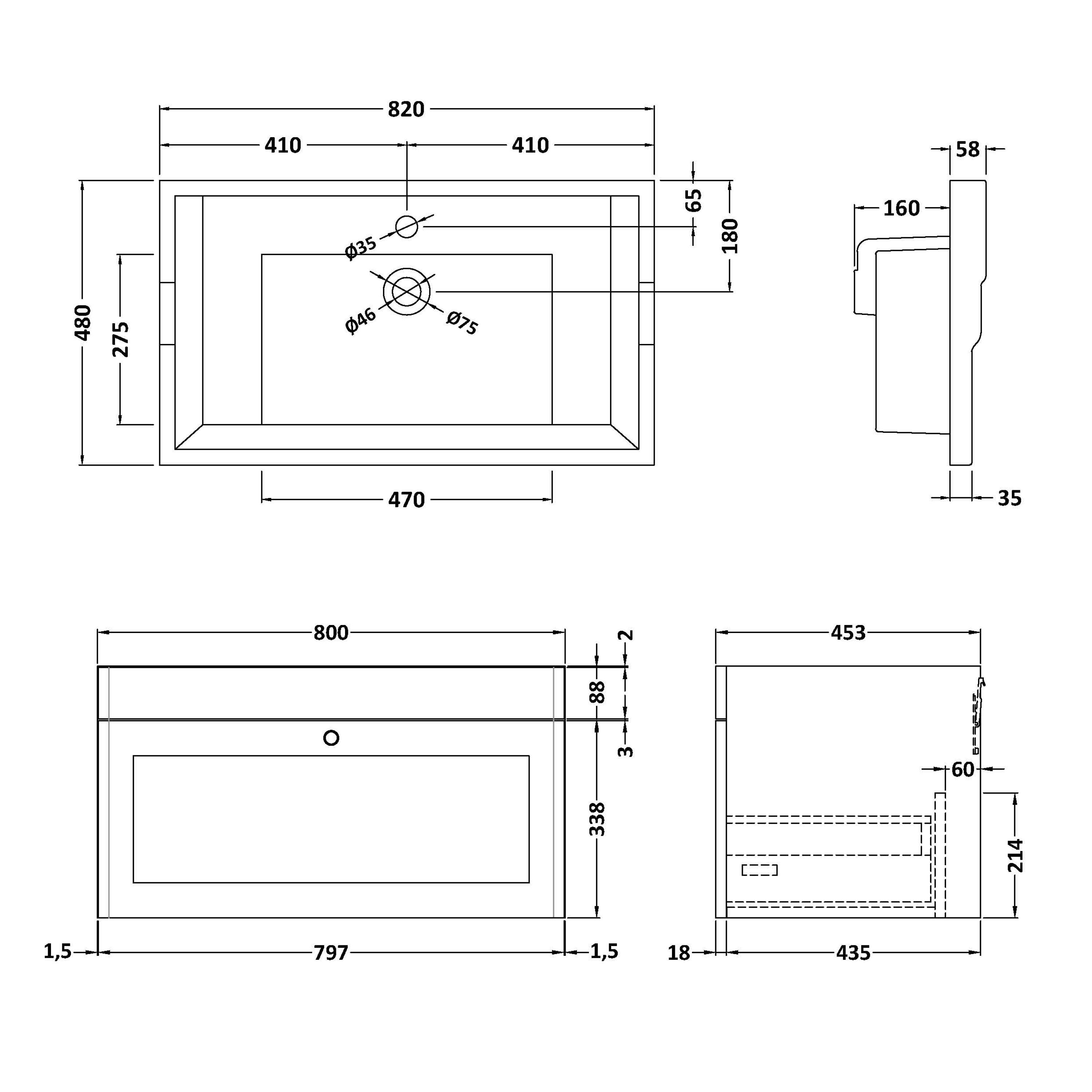 Butler & Rose Ophelia 800mm Wall Mounted 1 Drawer Vanity Unit & Basin