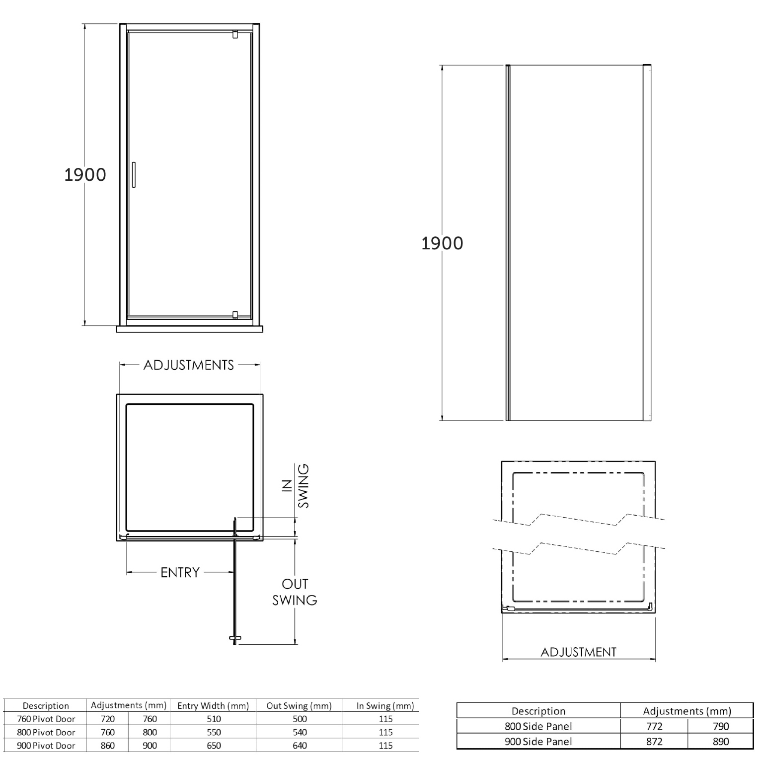 Harbour Primrose 6mm Matt Black Pivot Shower Door & Optional Side Panel