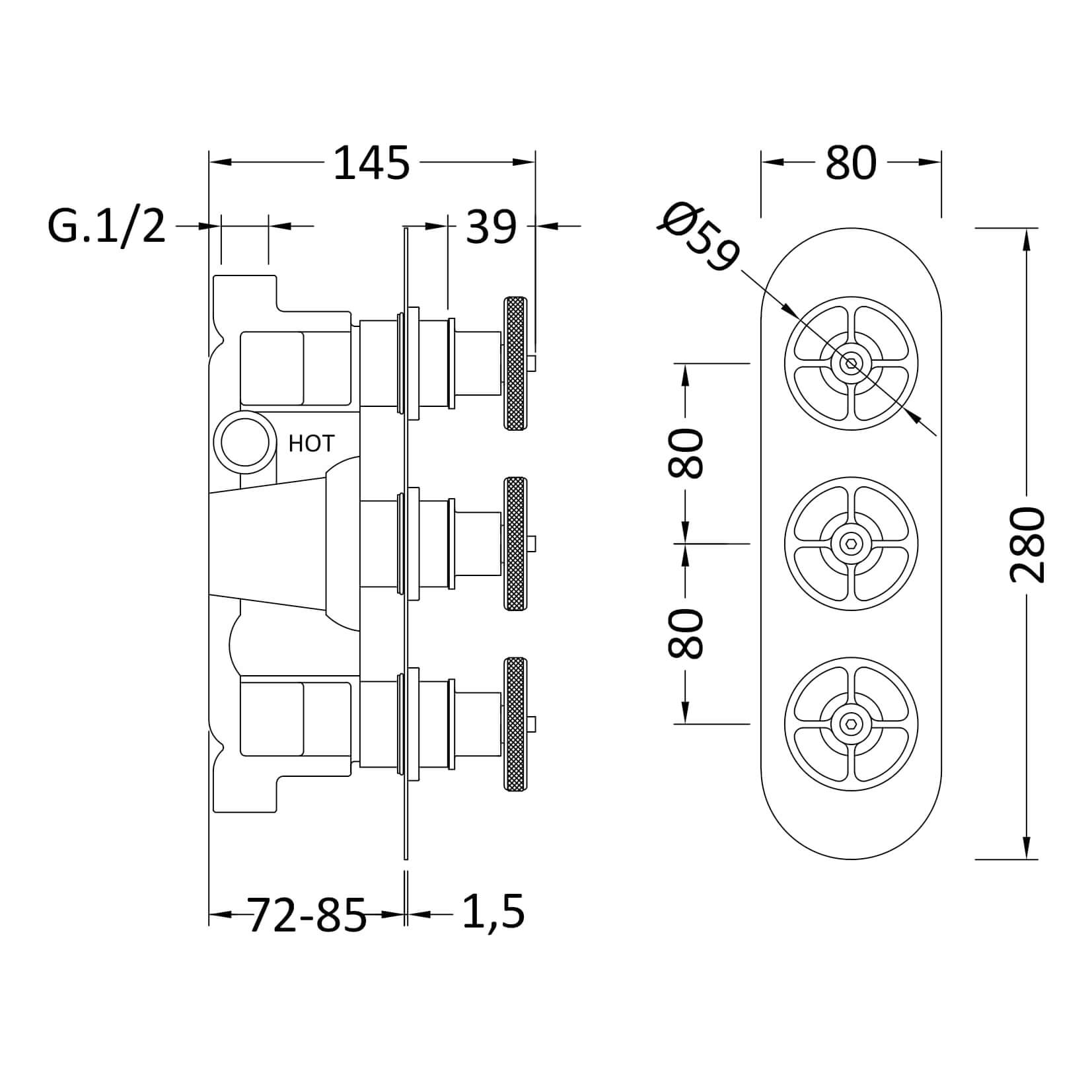 Hudson Reed Revolution Industrial 3 Outlet Concealed Thermostatic Shower Valve