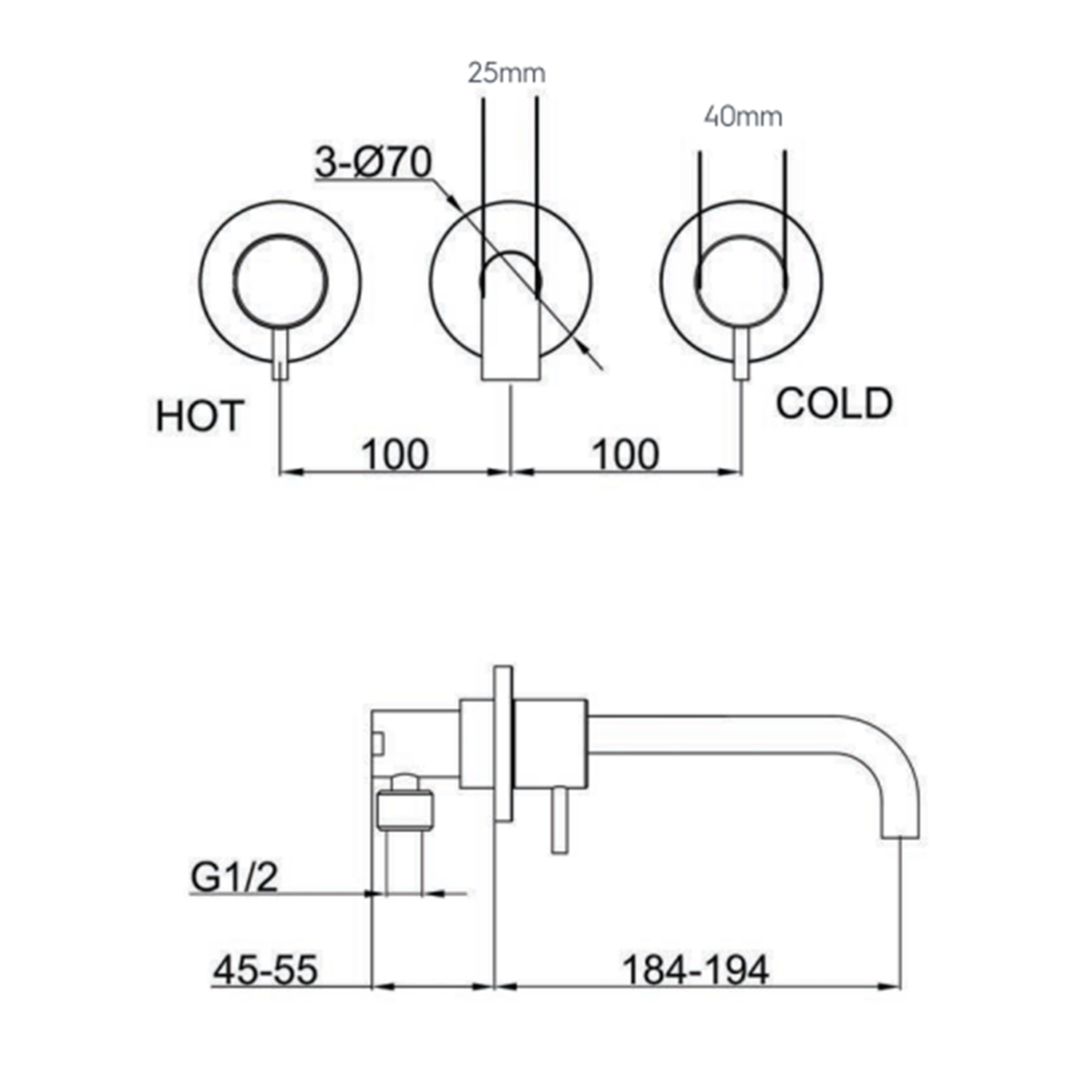 Inox Brushed Stainless Steel Wall Mounted Basin Mixer