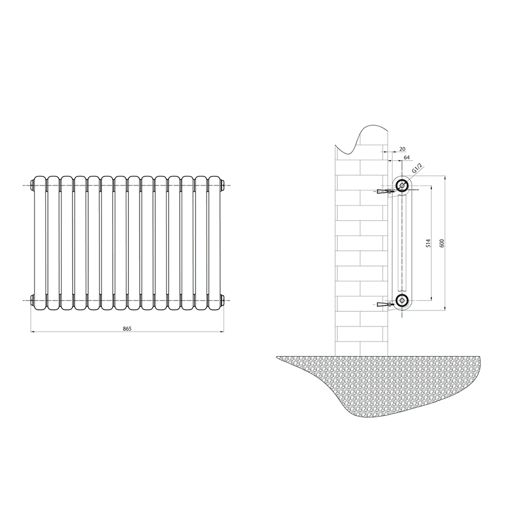 Brenton Saturnia Anthracite Horizontal Column Radiator - 600 x 860mm