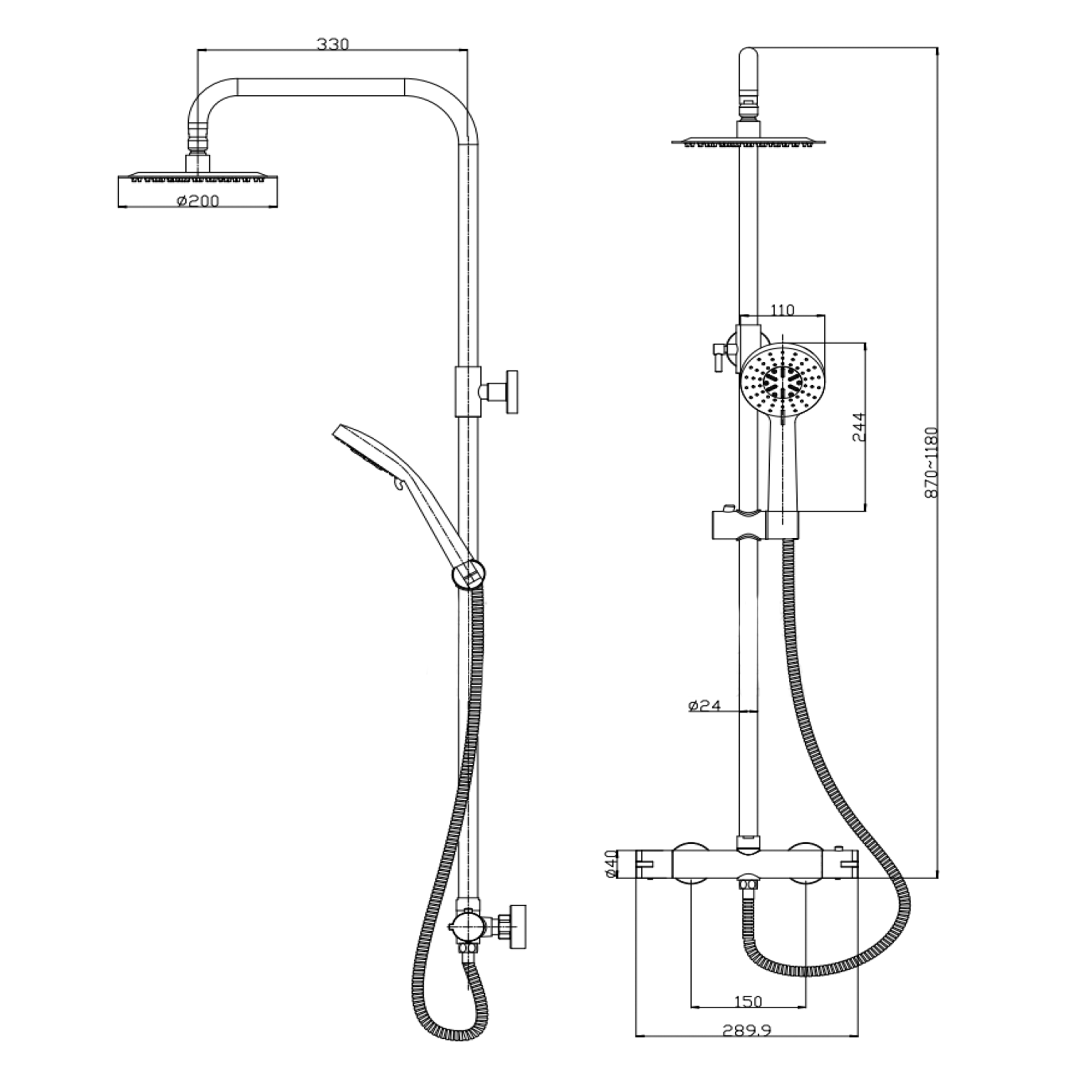 Drench Brushed Brass Round Exposed Thermostatic Rigid Riser Shower Kit