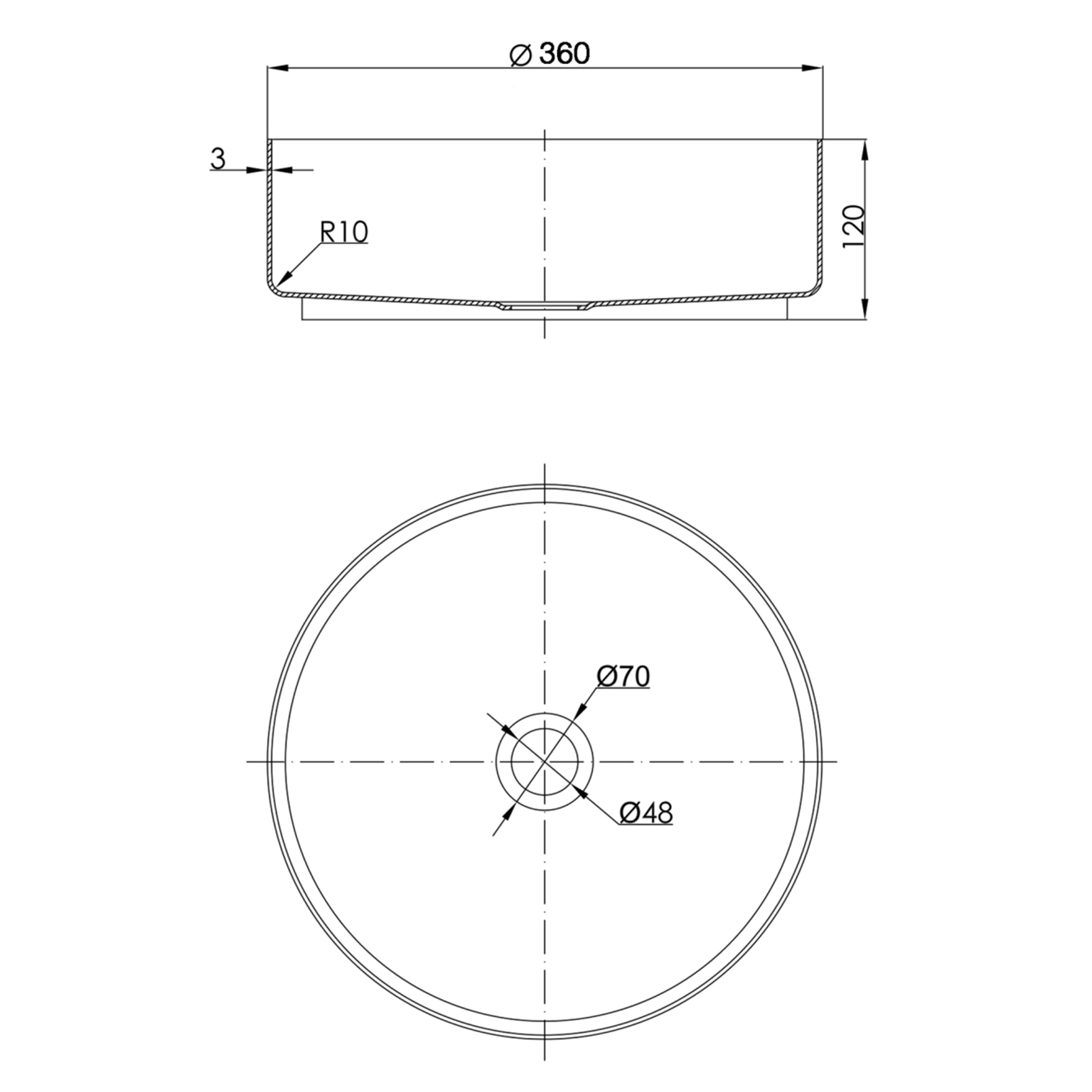 VOS Round Stainless Steel Countertop Basin - Matt Black
