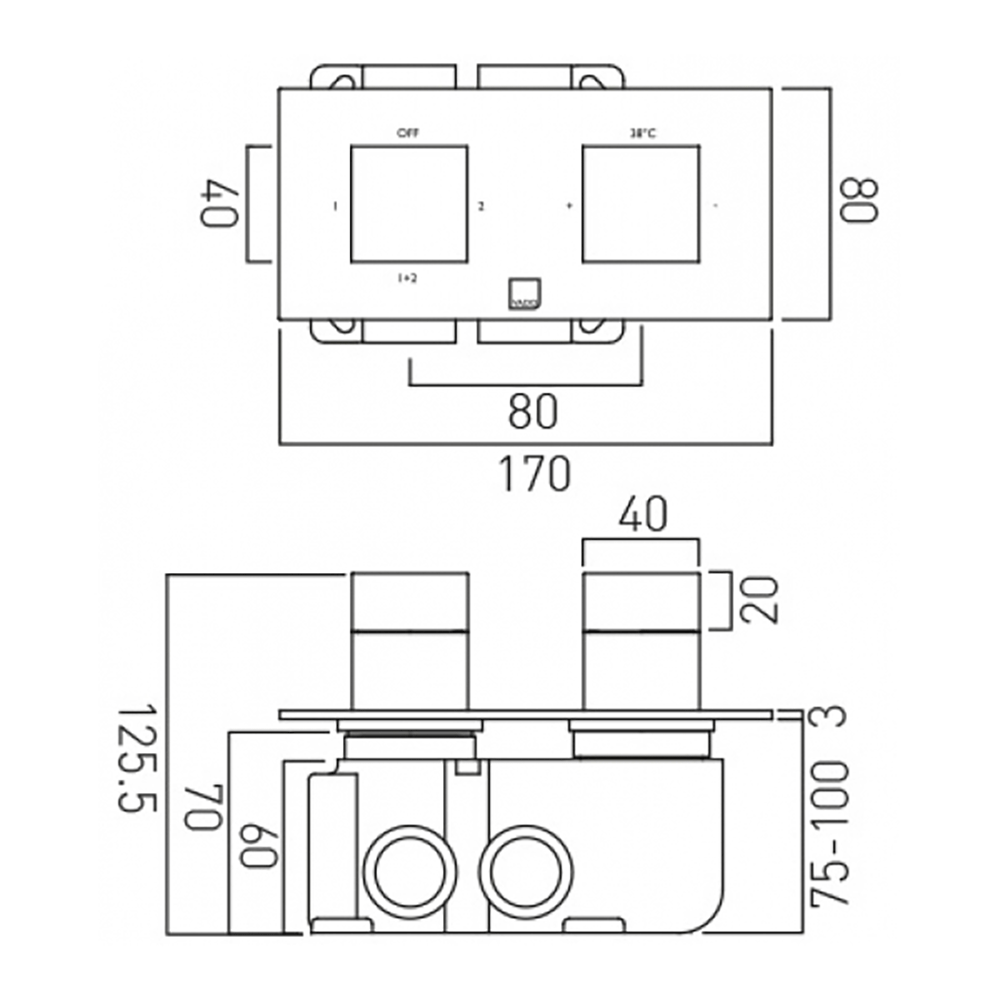 Vado Tablet Notion Concealed Thermostatic Shower Valve - 2 Outlets