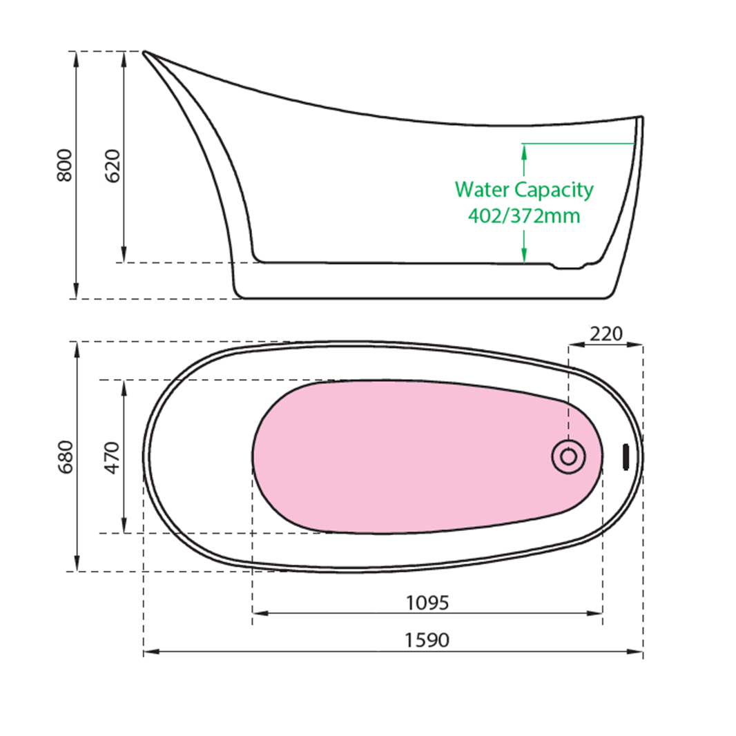 Charlotte Edwards Portobello Matt Black Freestanding Bath - 1590 x 680mm