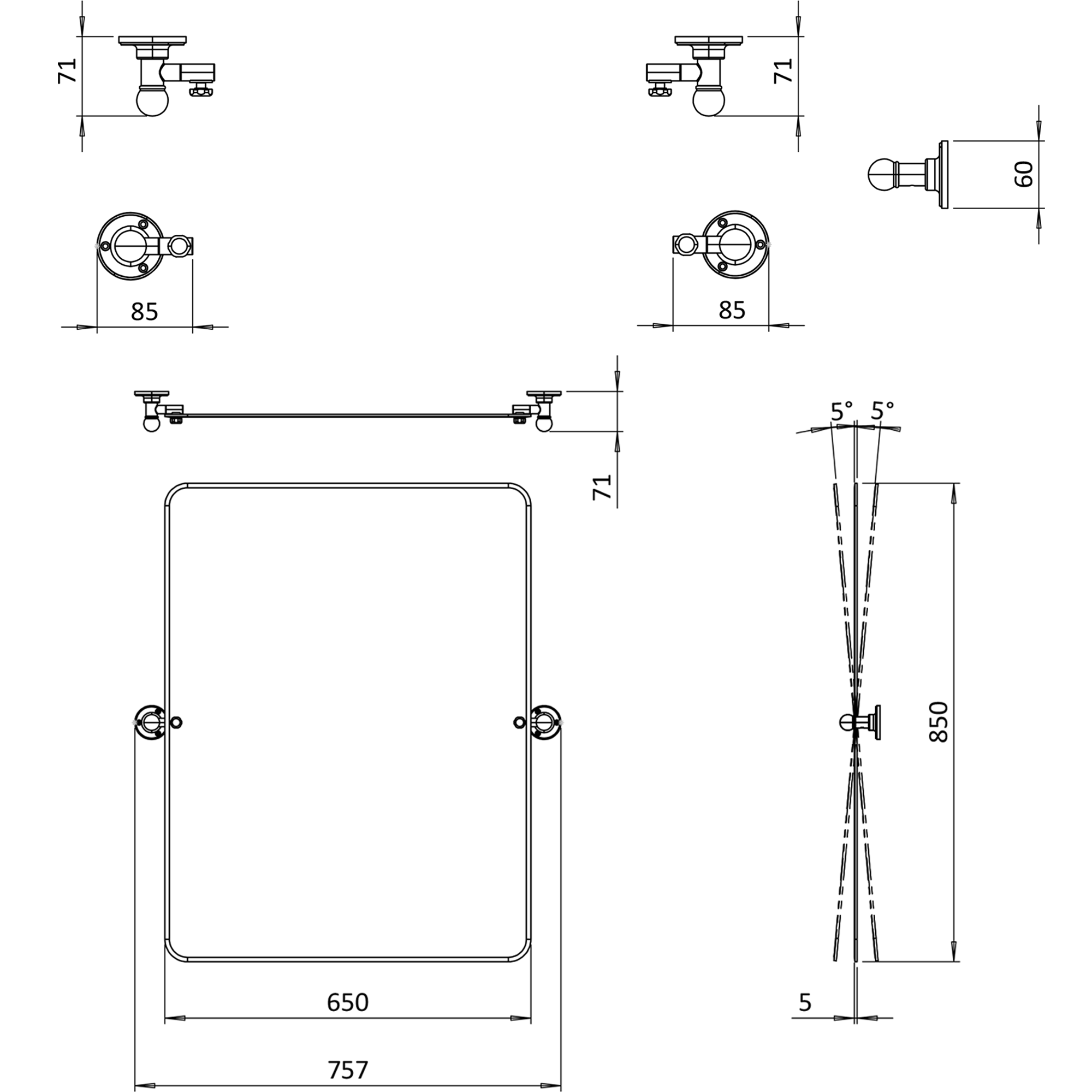 Burlington Rectangular Mirror with Fixings