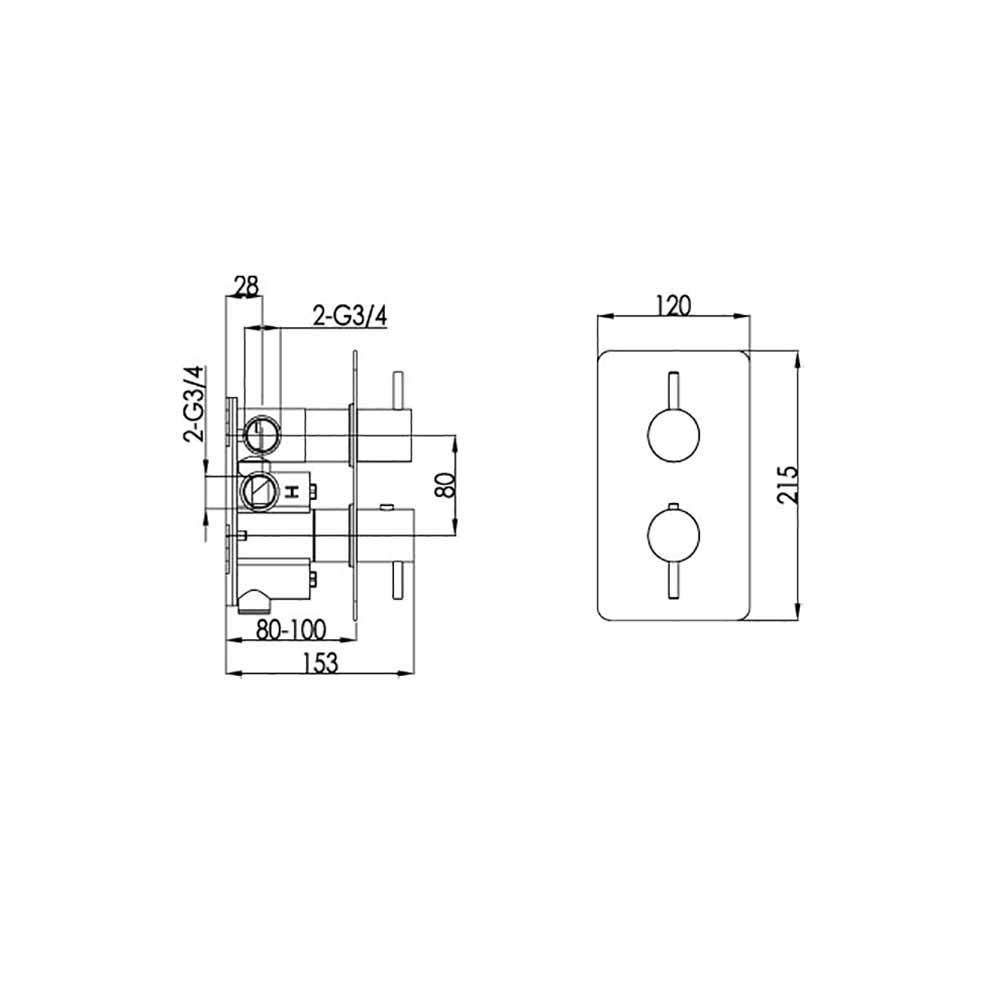 Inox Brushed Stainless Steel Thermostatic Concealed 3 Outlet Shower Valve