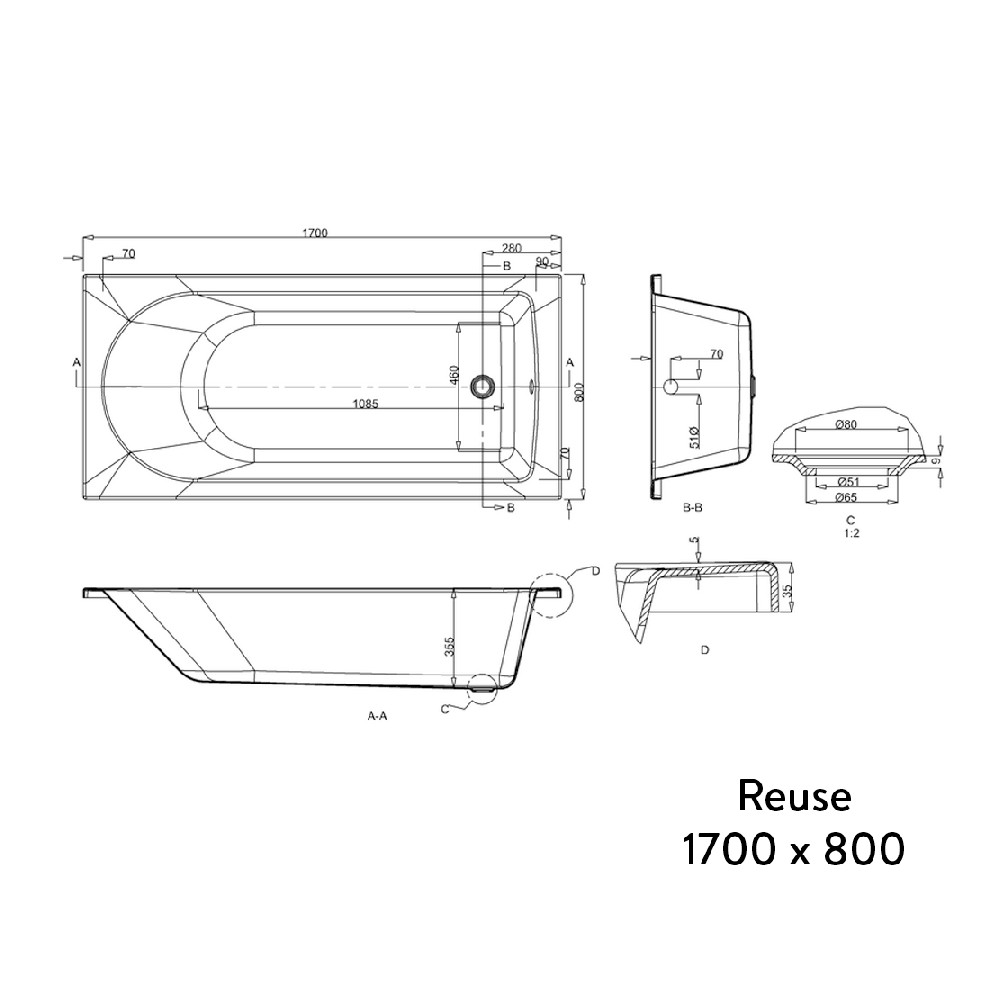 Britton Bathrooms Reuse Bath - 1500, 1600, 1700 & 1800mm