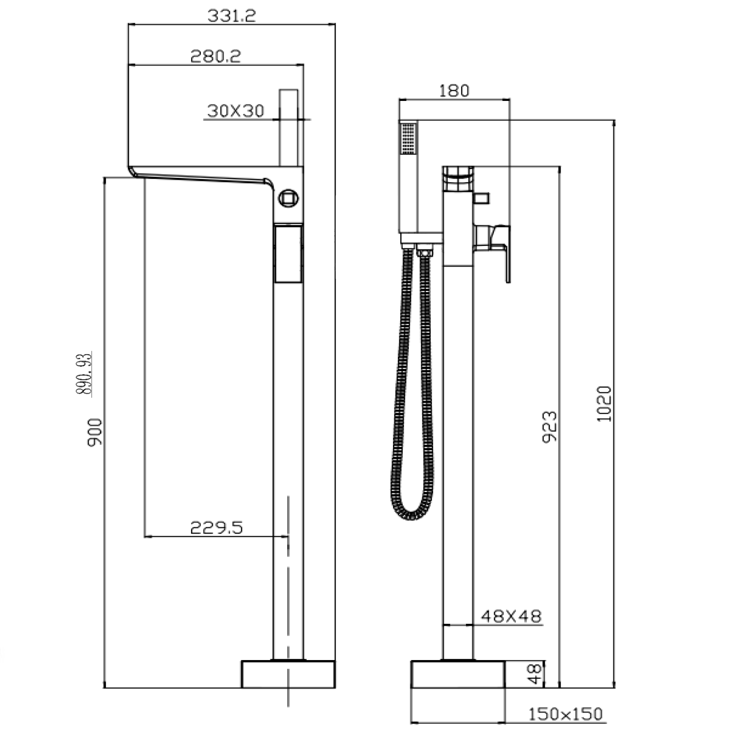Harbour Status Floorstanding Bath Shower Mixer Tap - Brushed Brass