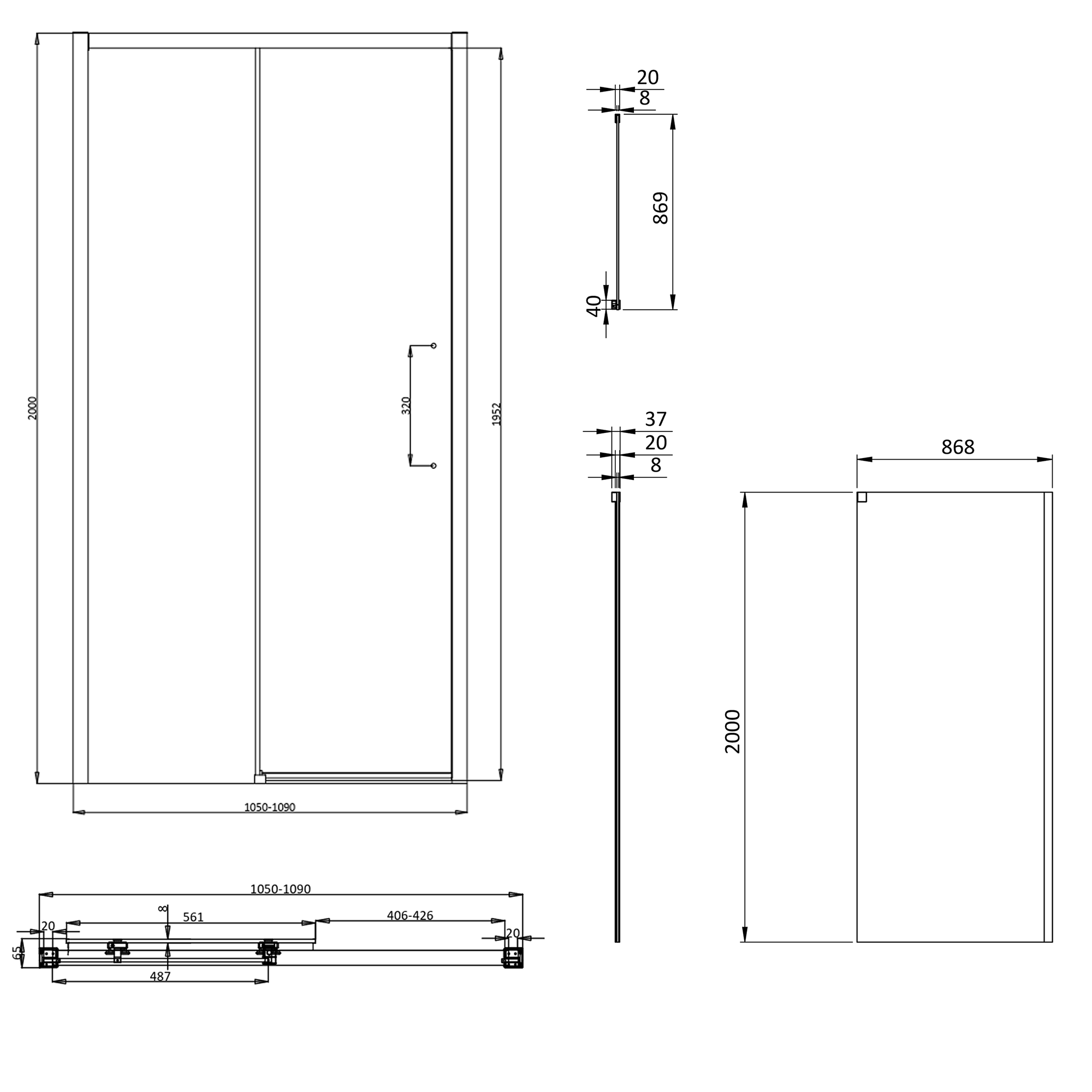 Crosswater Asura 8mm Brushed Brass Sliding Shower Door & Optional Side Panel