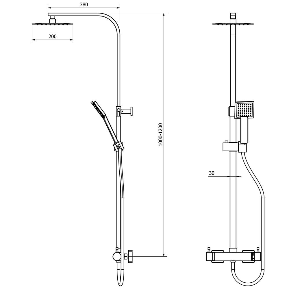 Vellamo Blade Quadro Thermostatic Exposed Shower System