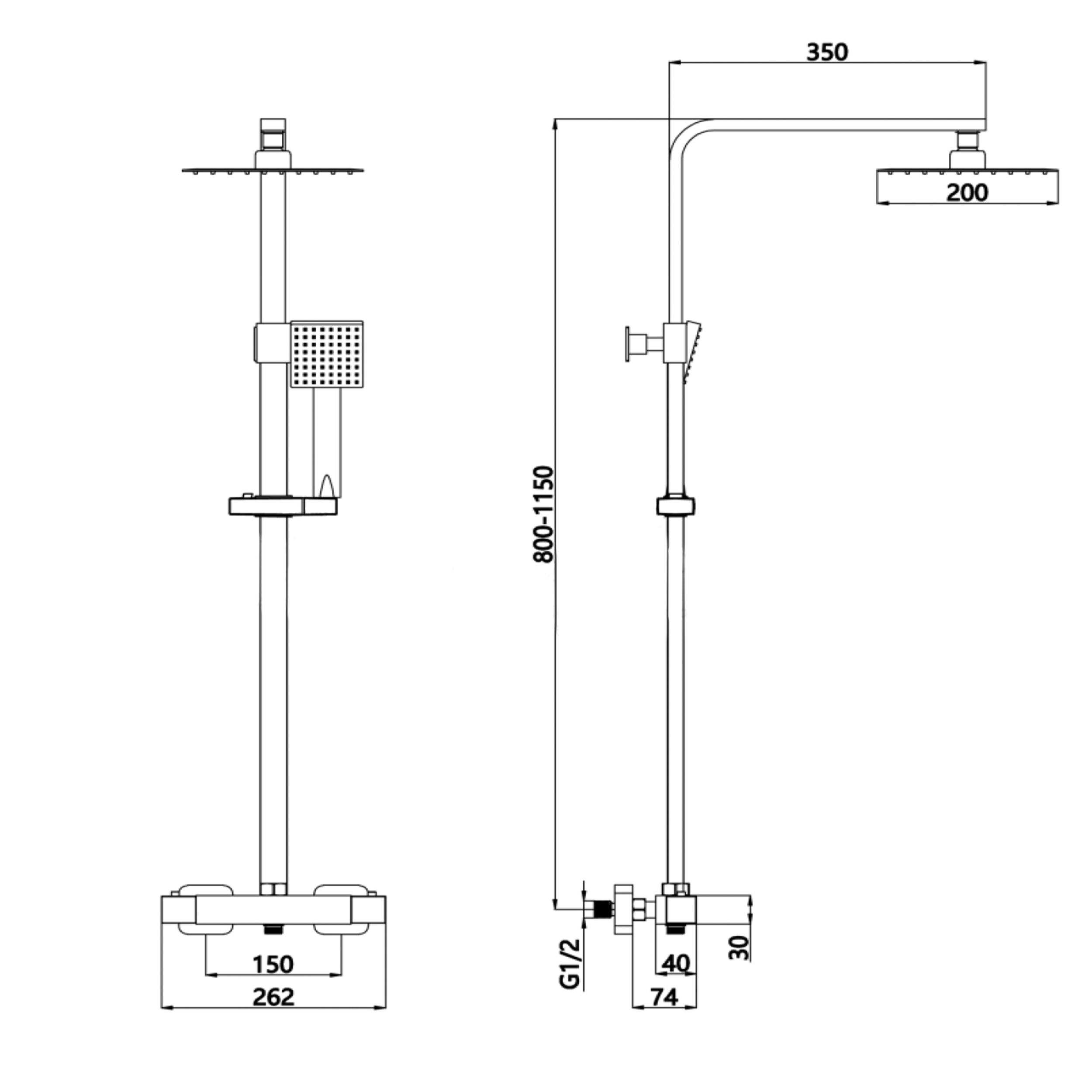 Harbour Status Matt Black Thermostatic Exposed Shower Kit